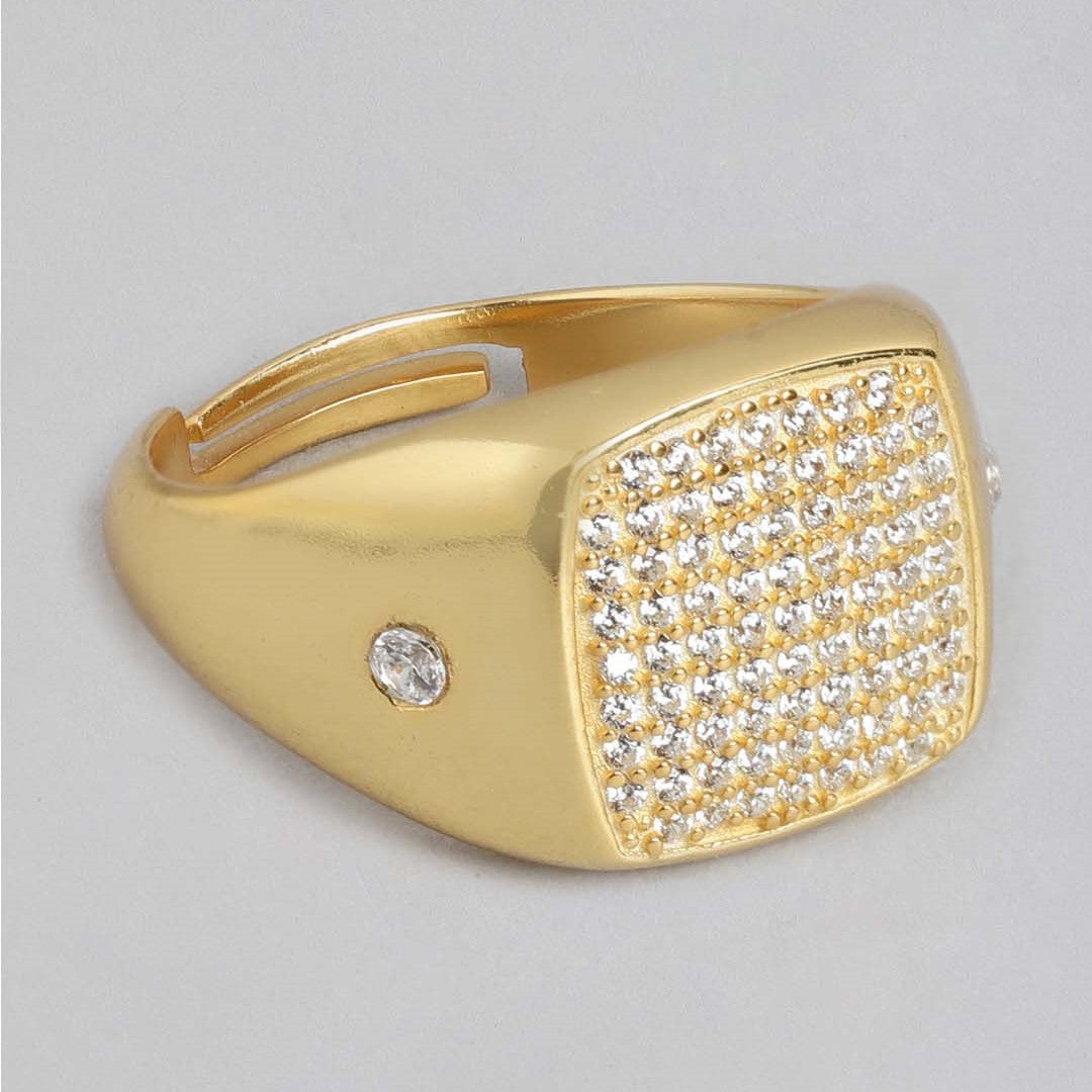 Golden Aura CZ 925 Sterling Silver Ring for Him (Adjustable)