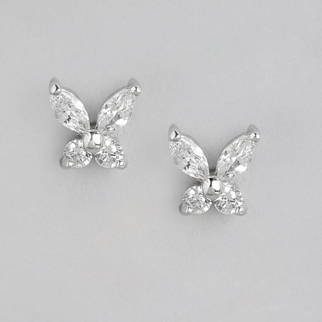 Fluttering Beauty Rhodium Plated 925 Sterling Silver Butterfly Stud Earring