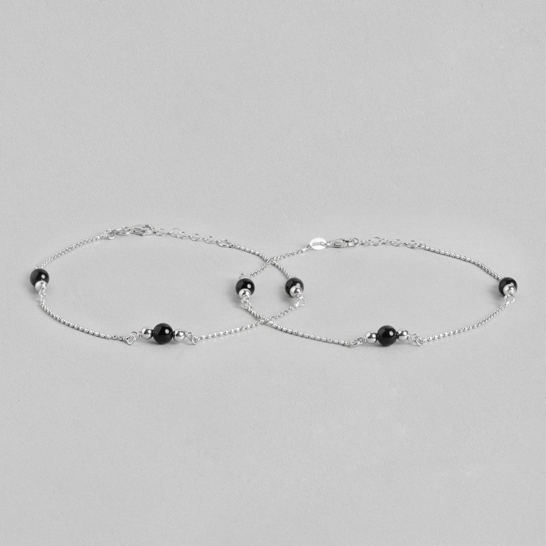 Black Pearl Rhodium Plated 925 Sterling Silver Chained Anklet