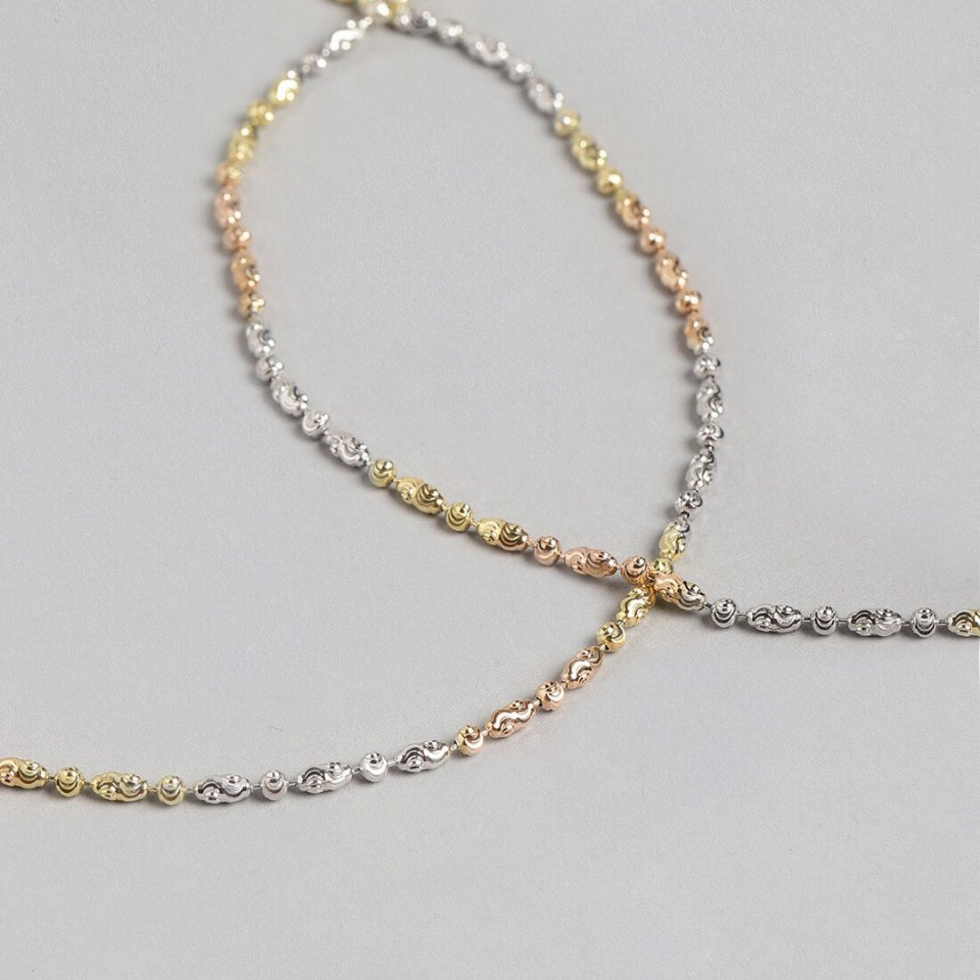 Triple Tone Weave Chain 925 Silver Anklet