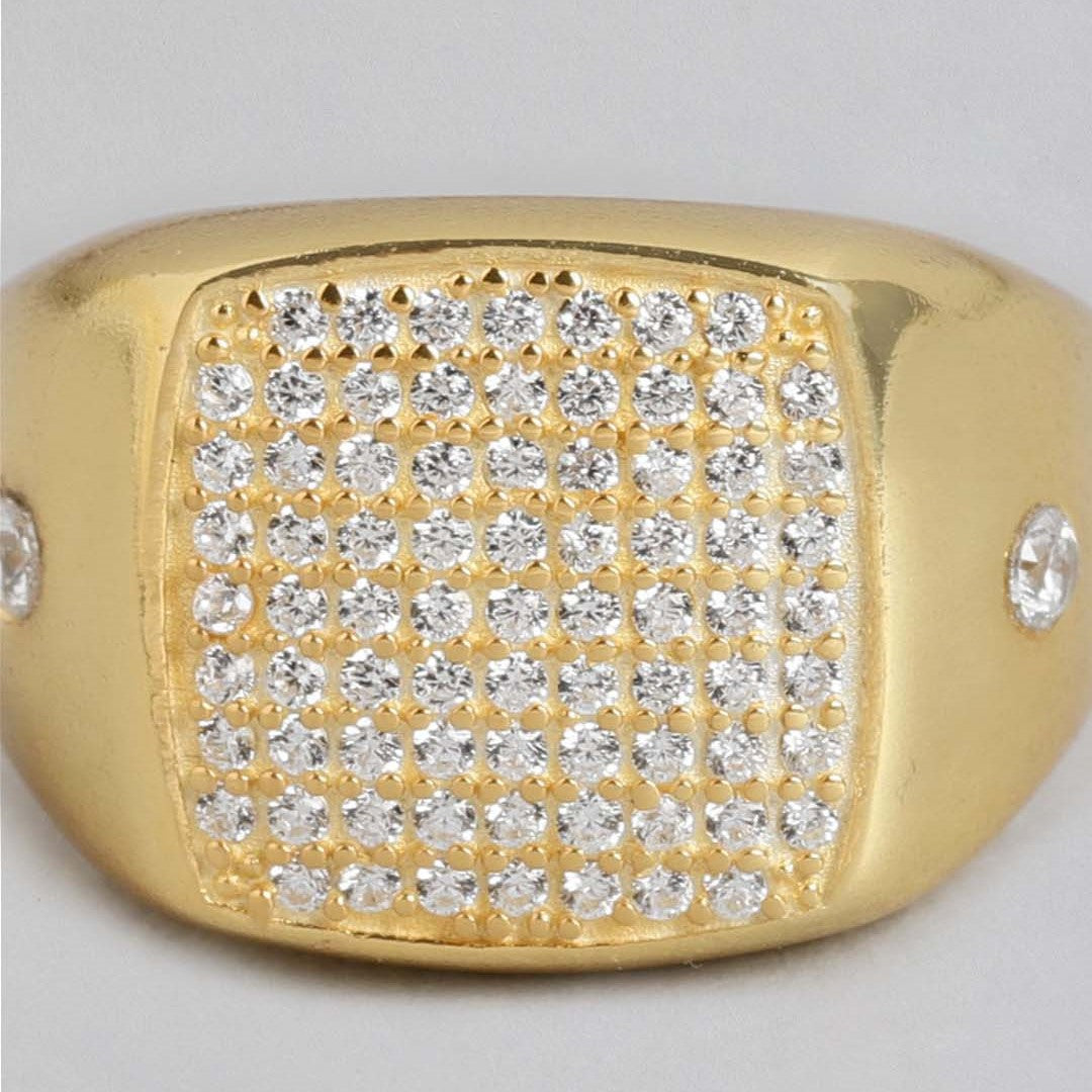 Golden Aura CZ 925 Sterling Silver Ring for Him (Adjustable)