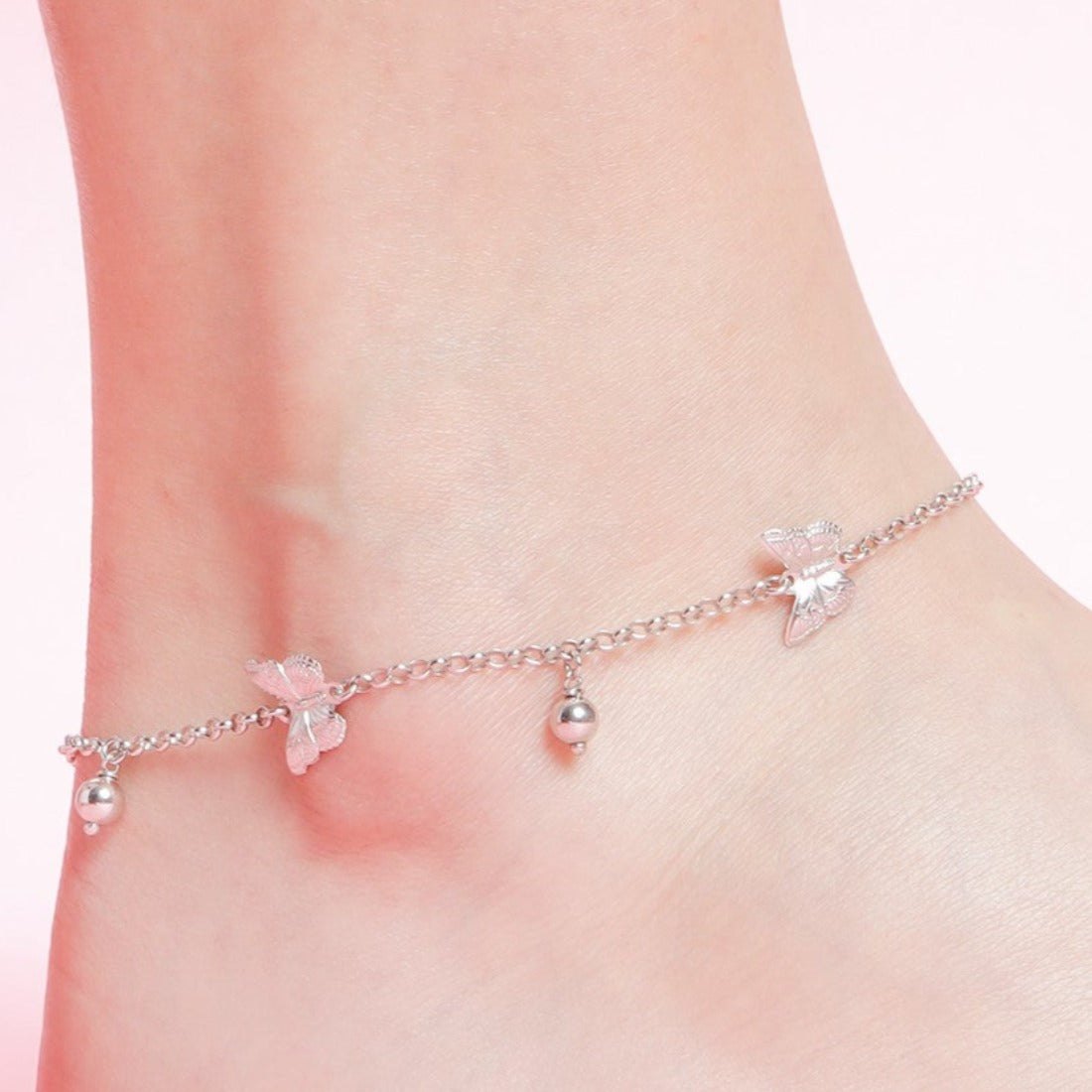 Triple Butterfly Rhodium Plated 925 Sterling Silver Anklet