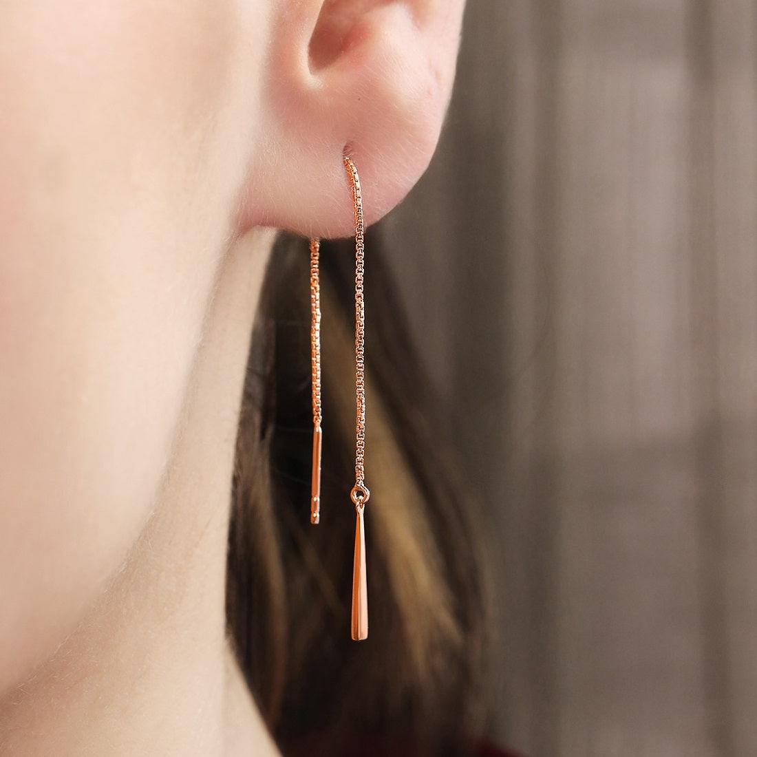 Sui Dhaga 925 Silver Earrings in Rose Gold