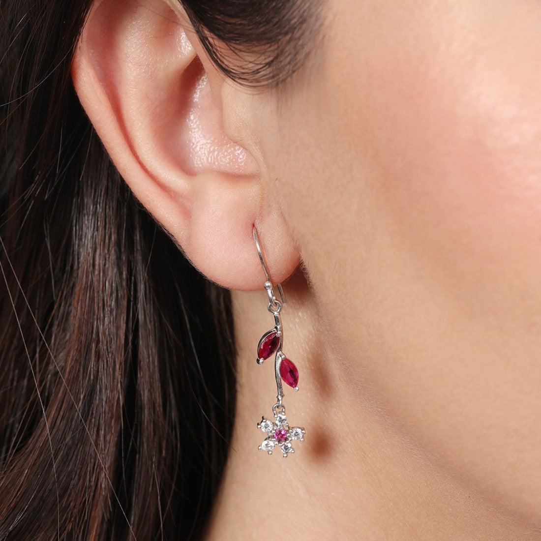 Frosty Blooms Rhodium-Plated Cubic Zirconia Floral Earrings
