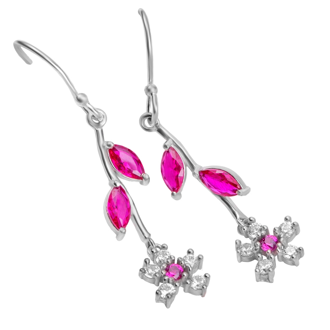 Frosty Blooms Rhodium-Plated Cubic Zirconia Floral Earrings