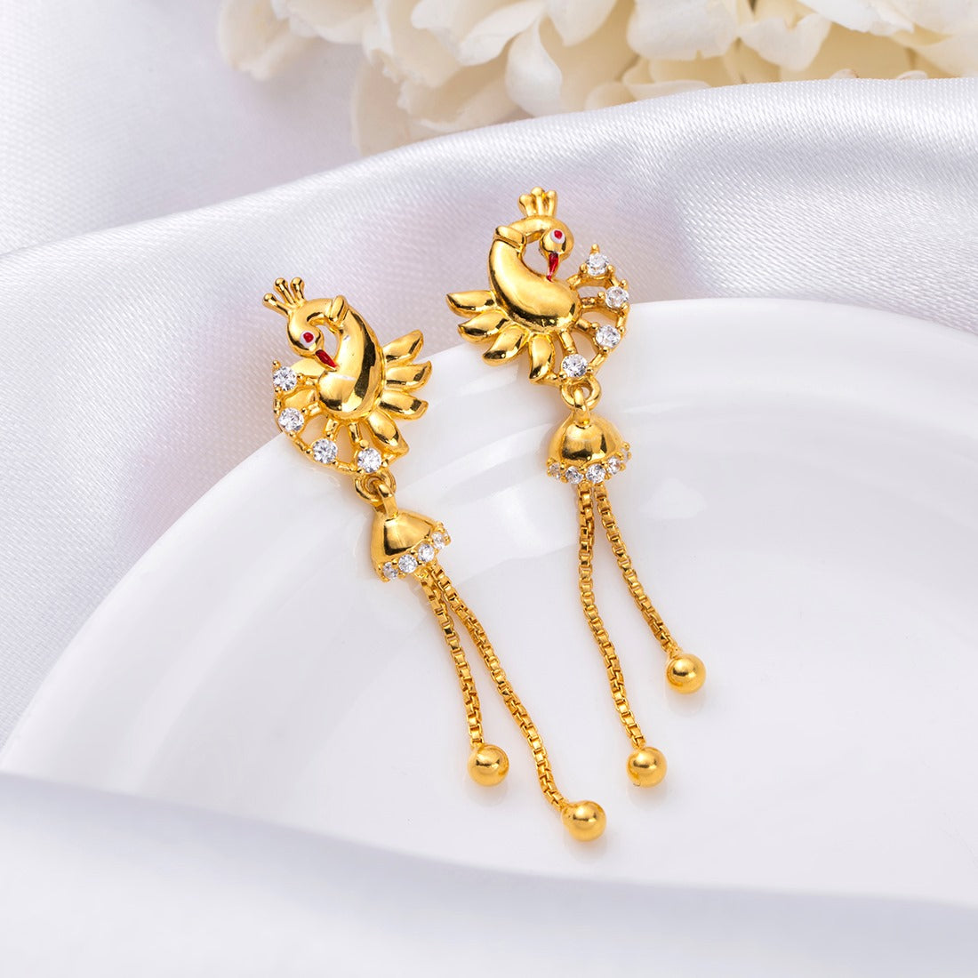 Golden Peacock Splendor 925 Sterling Silver Gold-Plated Earrings