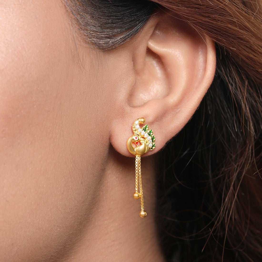 Regal Plumage 925 Sterling Silver Gold-Plated Peacock Earrings