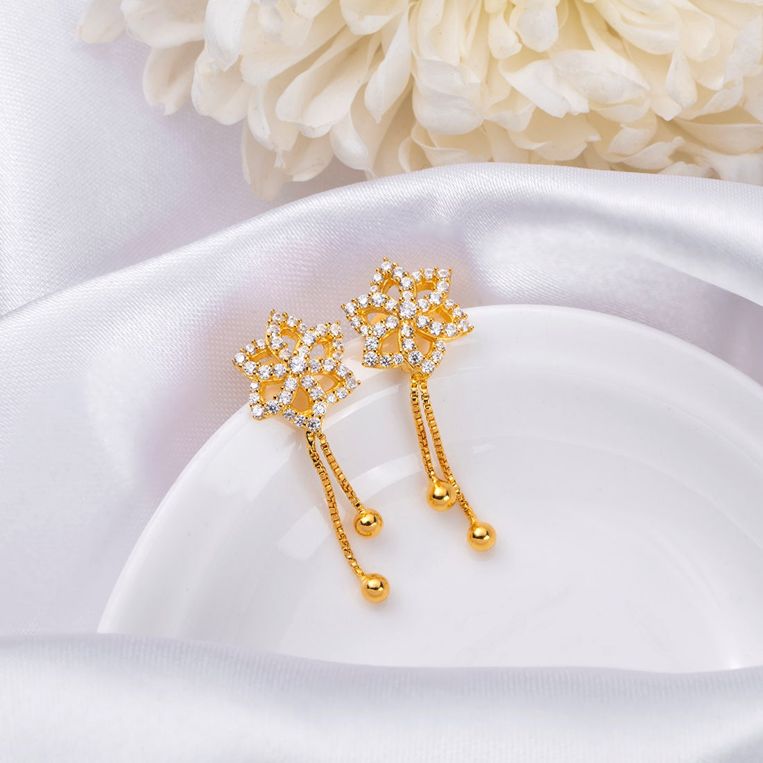 Golden Blossoms 925 Sterling Silver Gold-Plated Flower Earrings