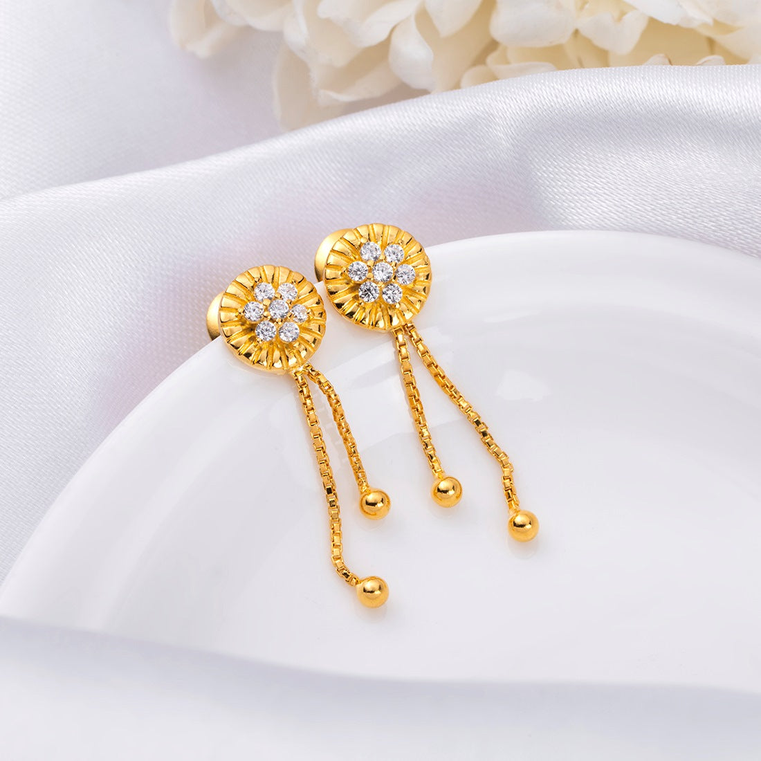 Polished Circular Gold Plated 925 Sterling Silver Drop Earrings