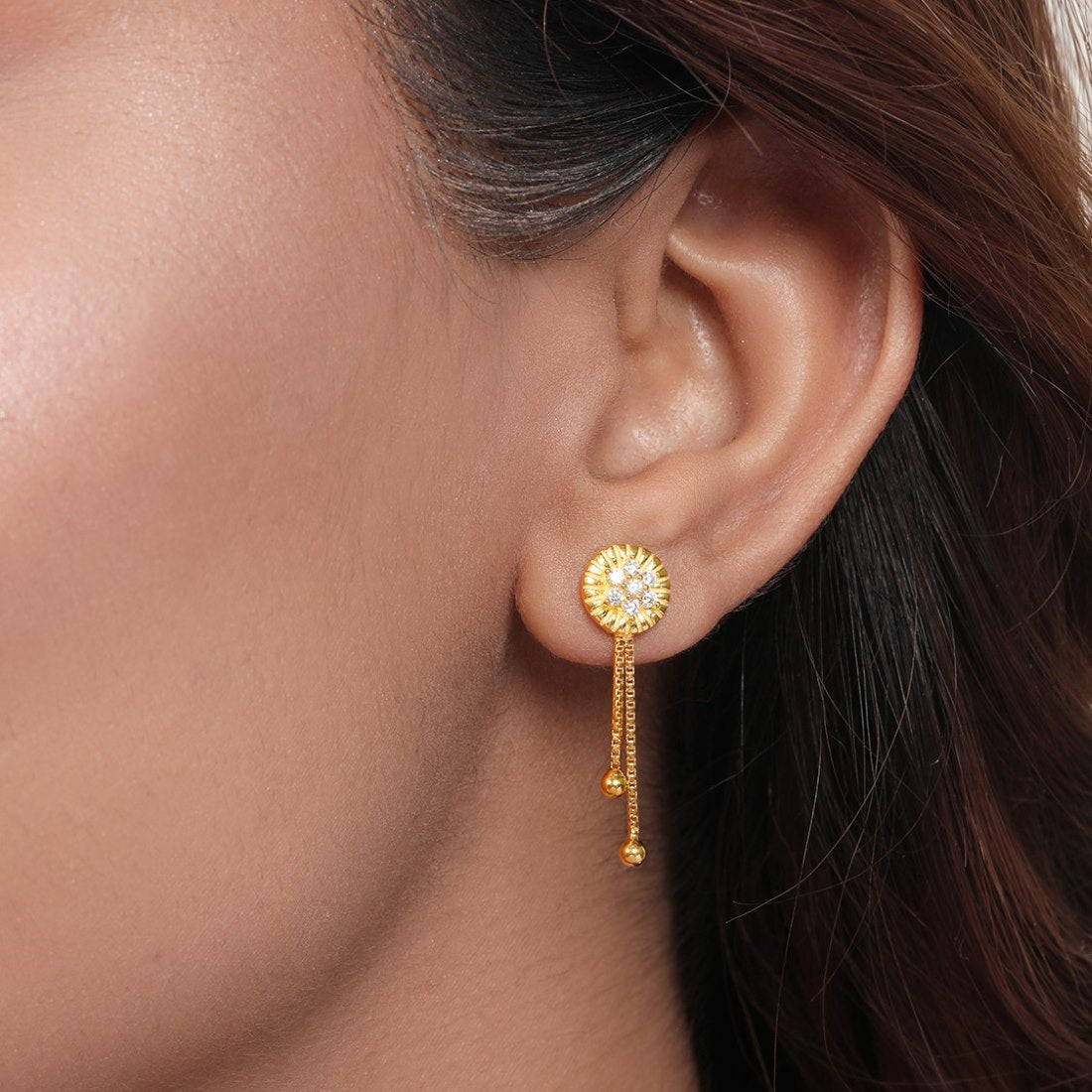 Polished Circular Gold Plated 925 Sterling Silver Drop Earrings