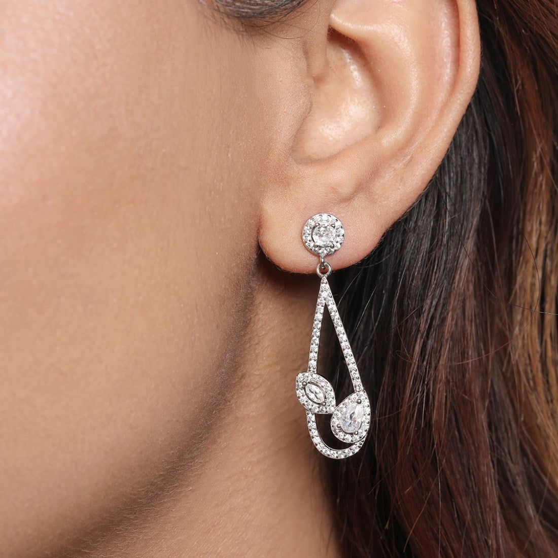 Nature's Elegance Rhodium Plated 925 Sterling Silver Leaf Stud Earrings