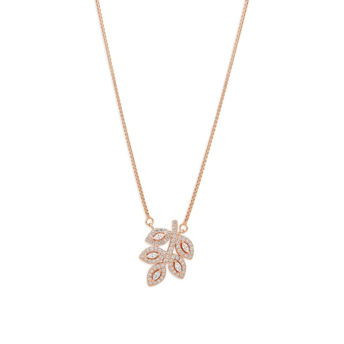 Ethereal Elegance 925 Sterling Silver Rose Gold-Plated Leaf Necklace