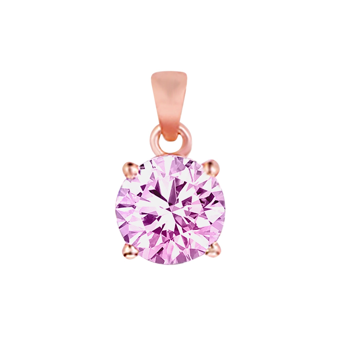 Pink Solitaire Rose Gold Plated 925 Silver Pendant with Chain