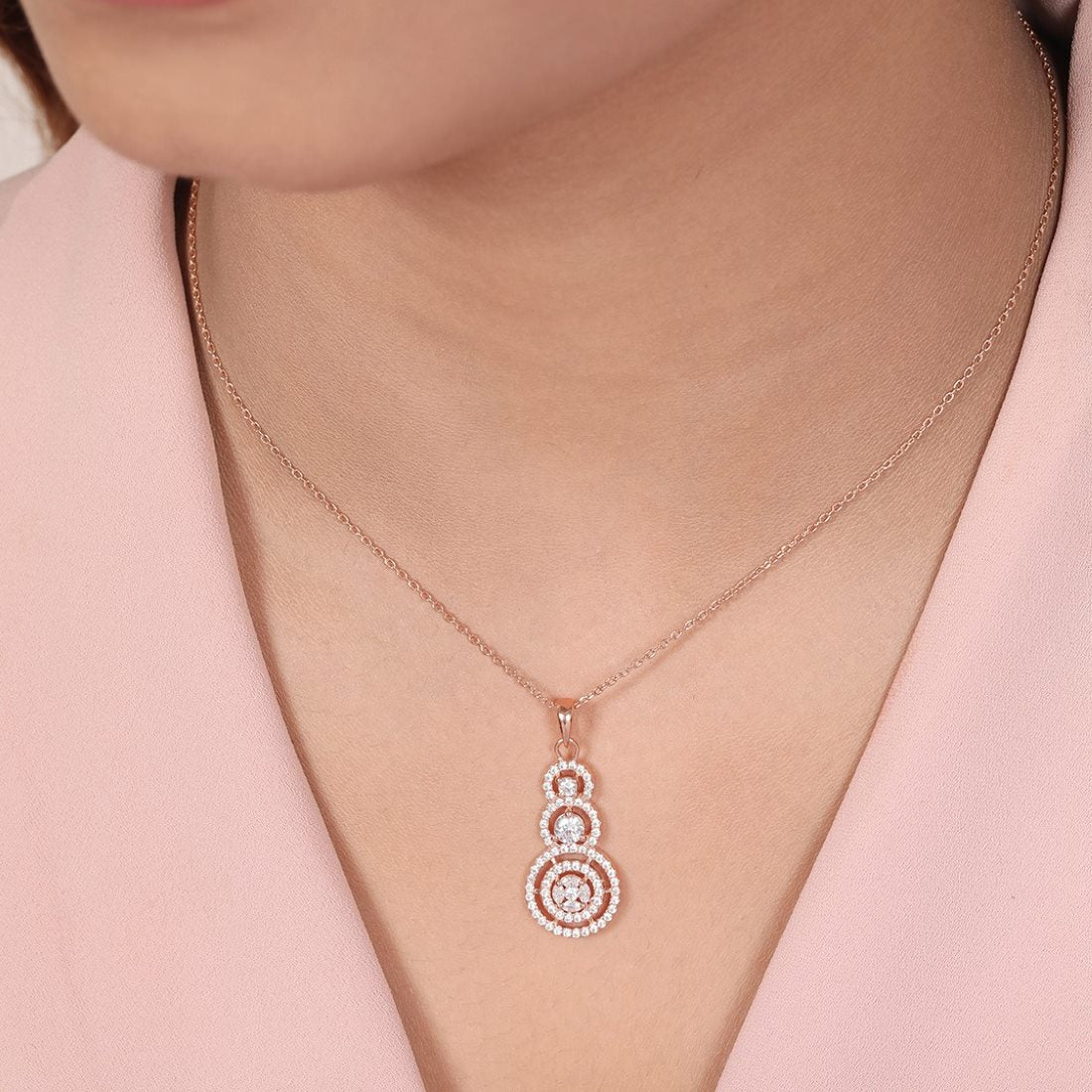 Breathtaking Circles Rose Gold Plated 925 Sterling Silver Pendant with Chain