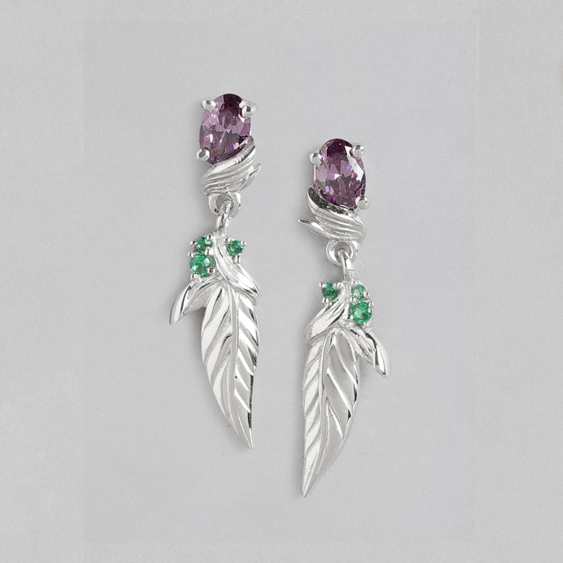925 Sterling Silver Dangling Chain With Leaf Rhodium Plated Drop Earring