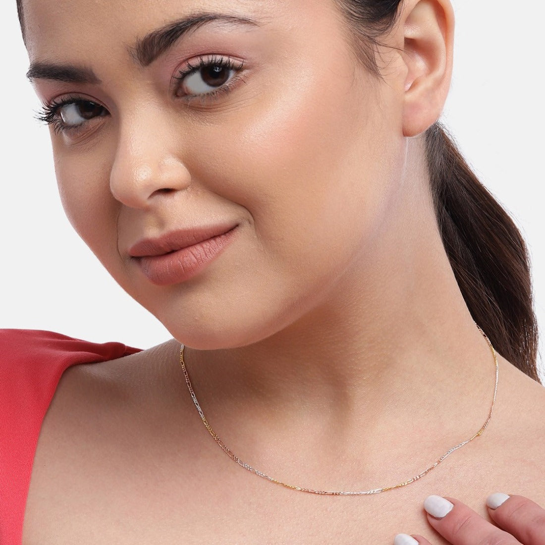 Timeless Triple Tone 925 Silver Figaro Chain Zavya