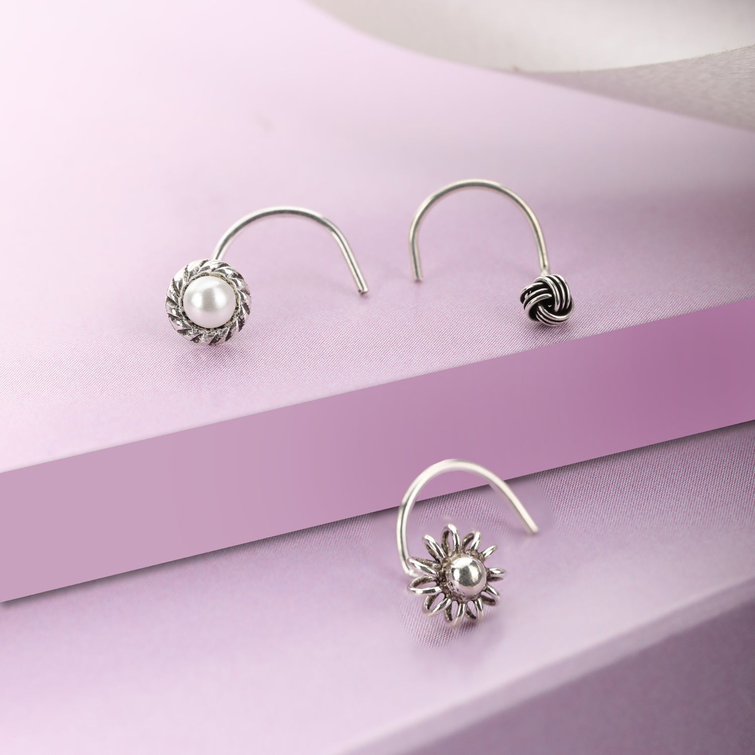 Oxidised Mix Style Classic 925 Silver Nose Pin Set