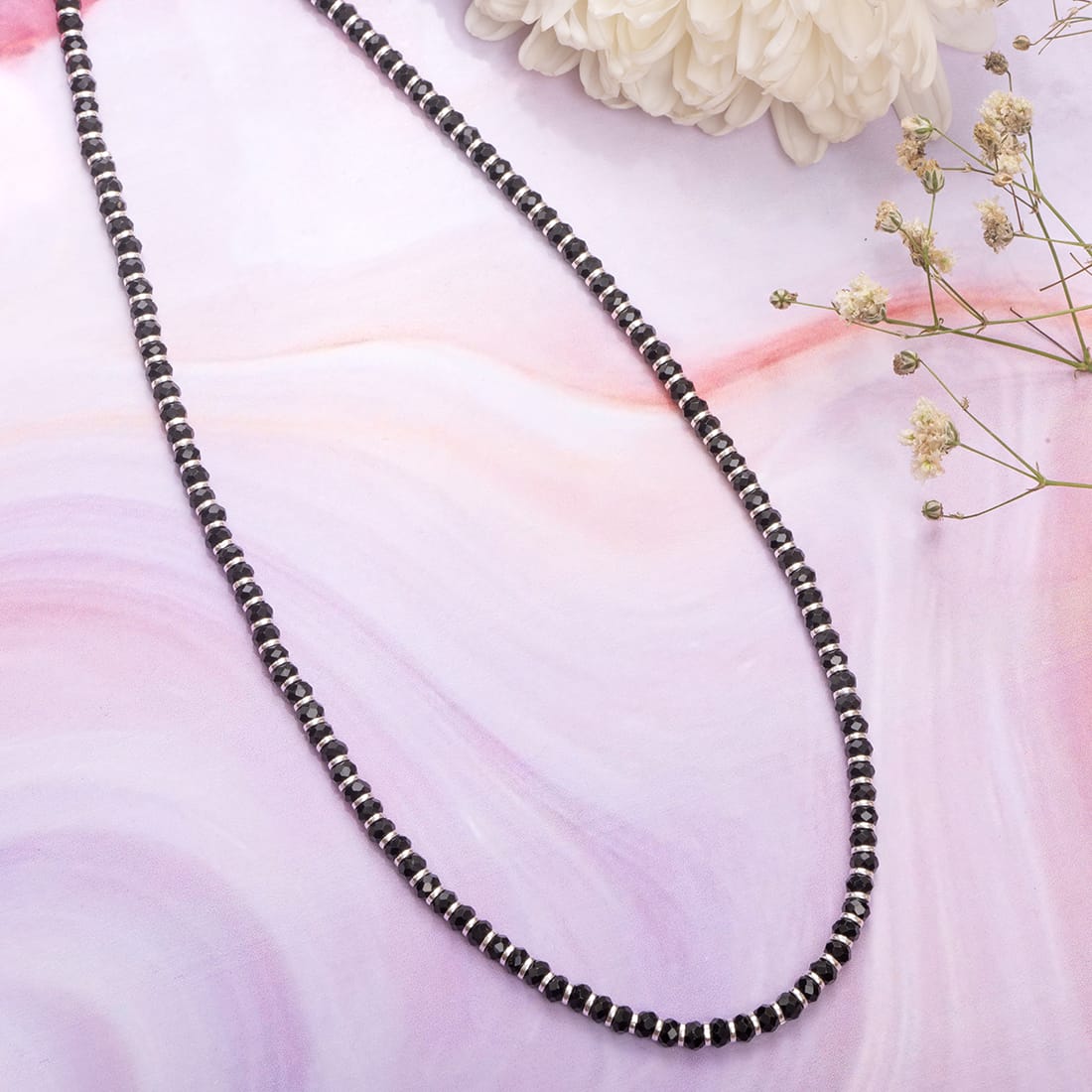 Black Beads 925 Sterling Silver Necklace