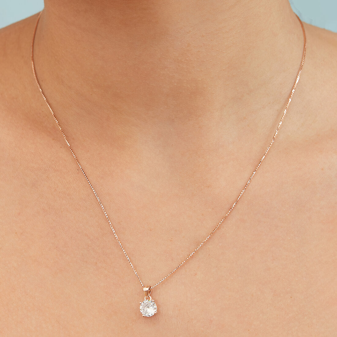 Solitaire 925 Silver Necklace In Rose Gold Pendant with Chain