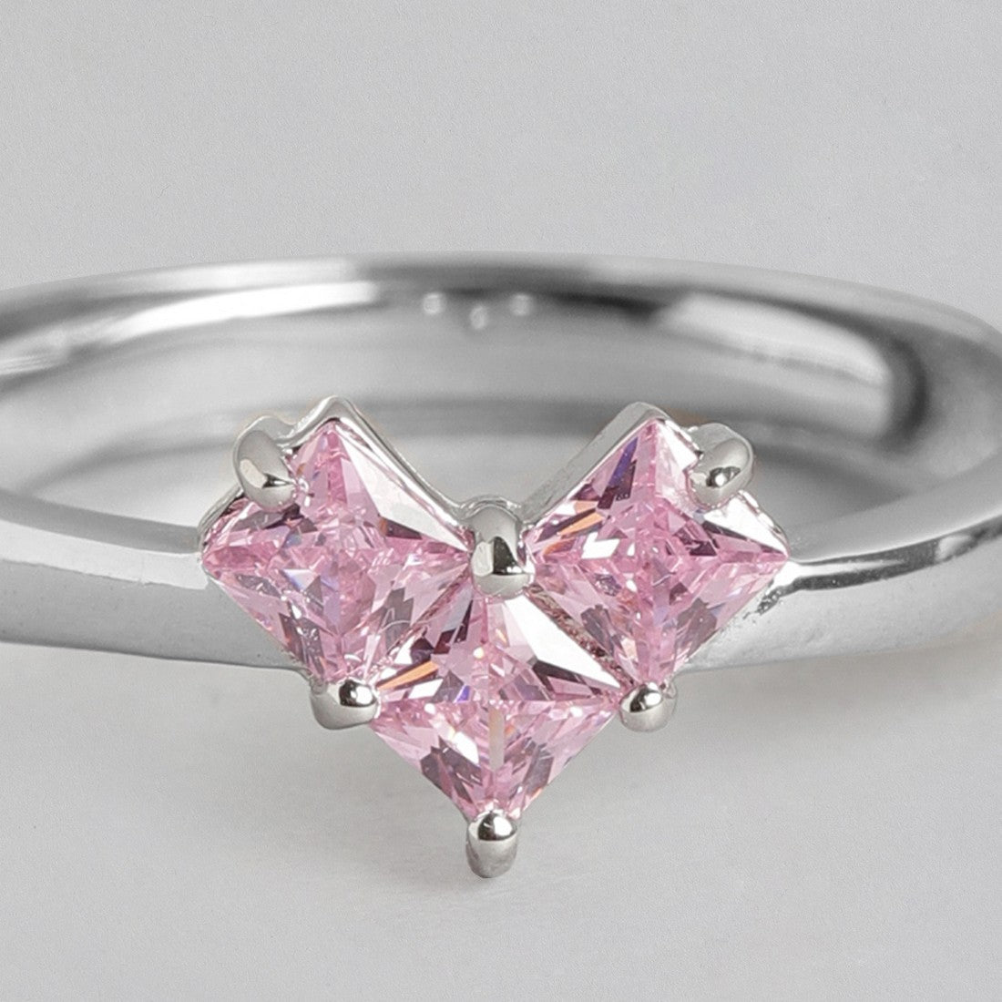 Dusty Pink Heart 925 Sterling Silver Ring for Women (Adjustable)