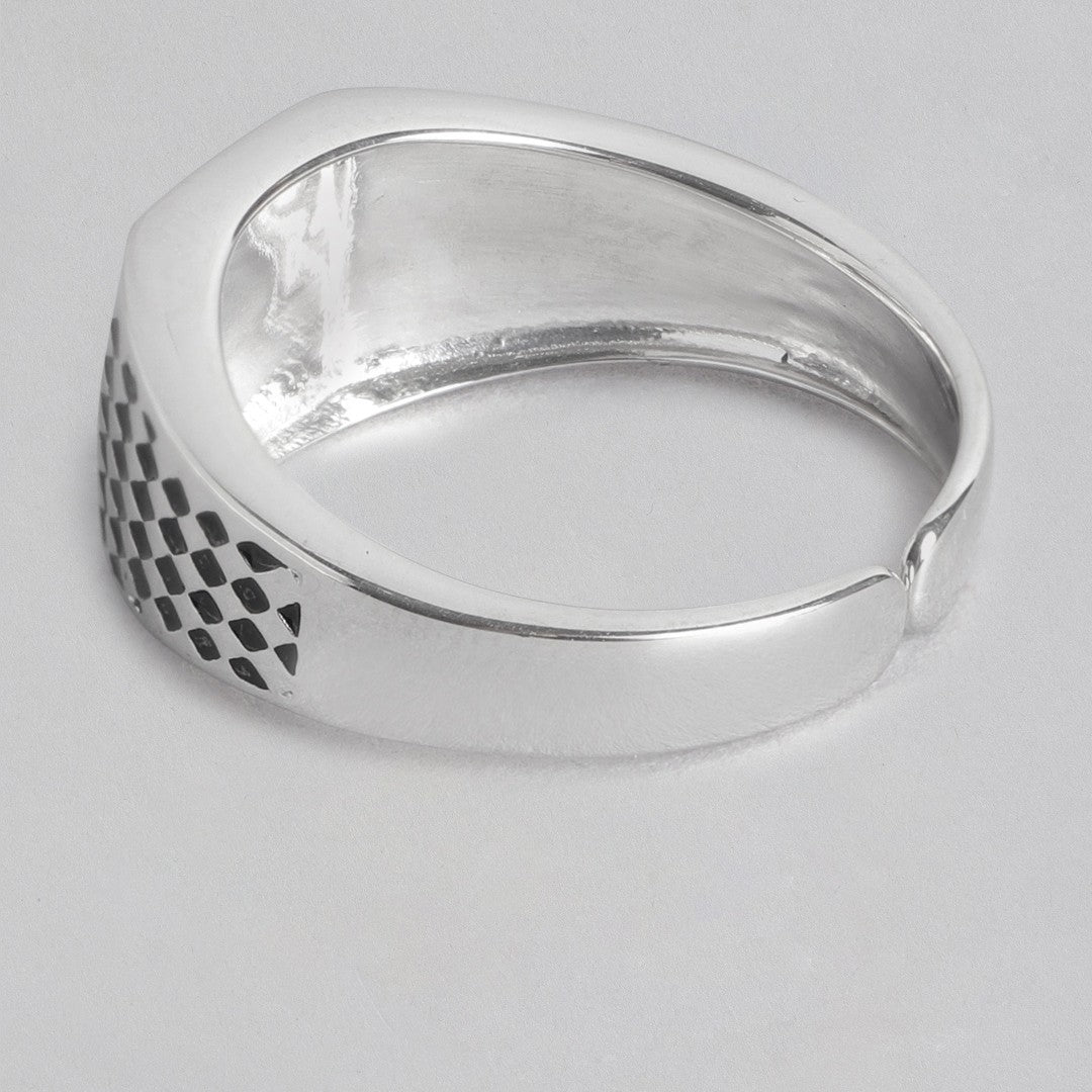 Classy Rhodium Plated 925 Sterling Silver Ring for Him (Adjustable)