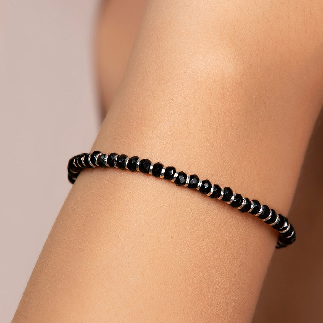 Classy Black Beaded 925 Sterling Silver Bracelet
