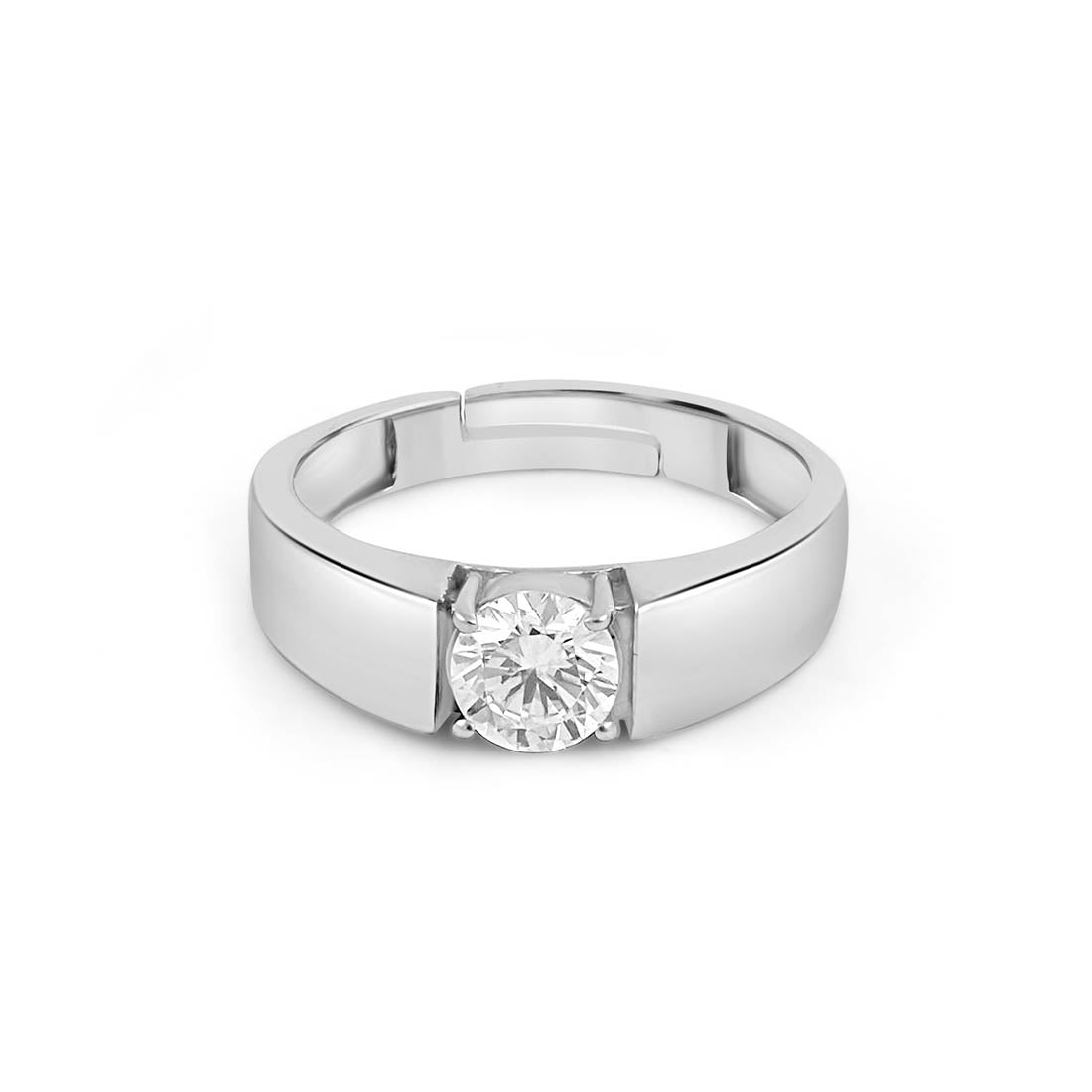 Solitaire Rhodium Plated 925 Sterling Silver Men's Ring