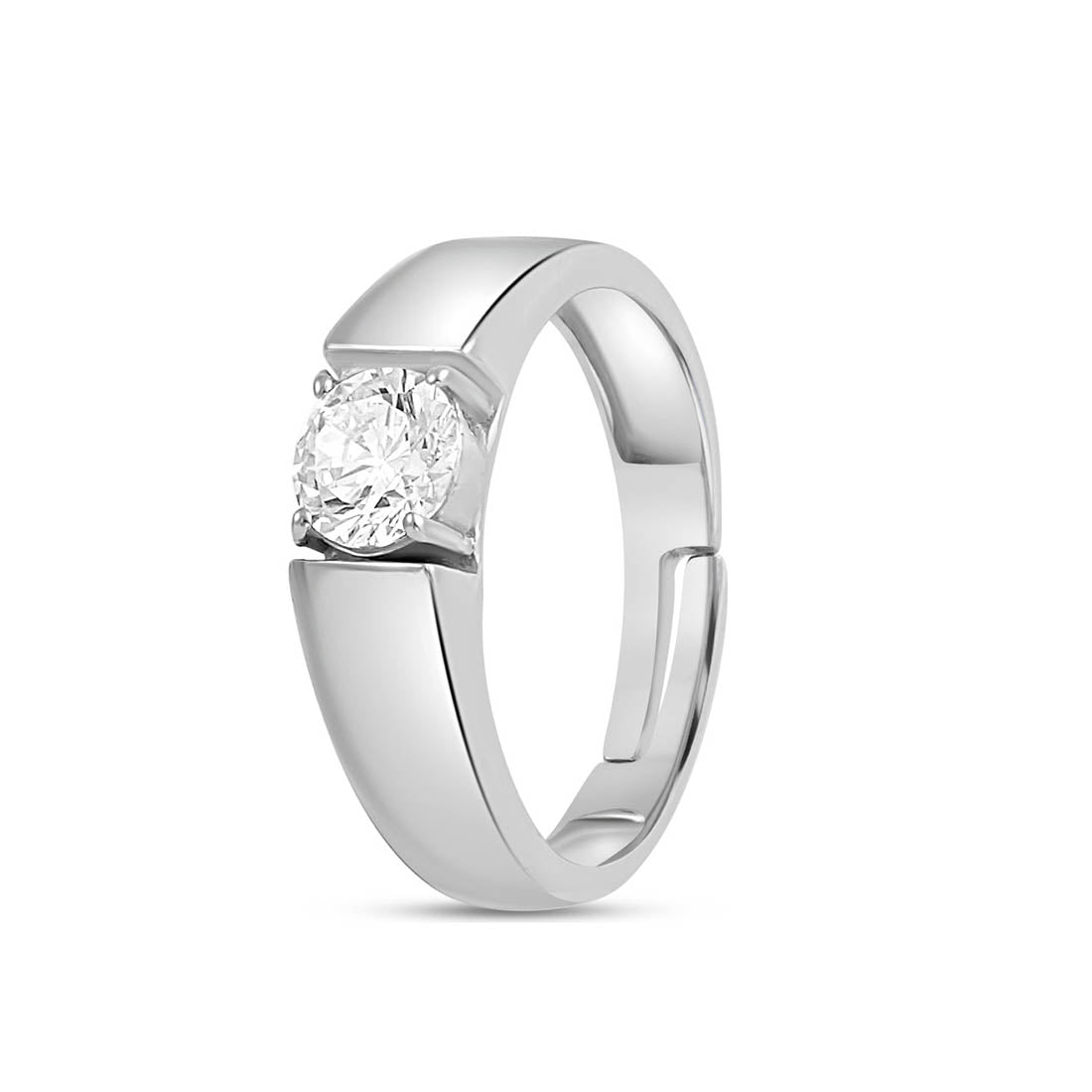 Solitaire Rhodium Plated 925 Sterling Silver Men's Ring
