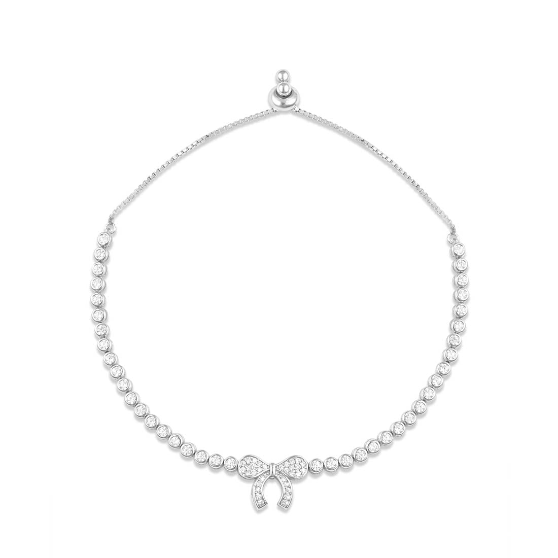 Elegant Bow Rhodium Plated 925 Sterling Silver Bracelet