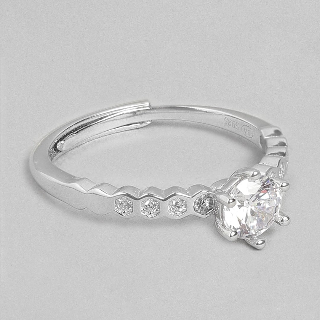 Forever Yours Rhodium-Plated 925 Sterling Silver Solitaire Couple Ring