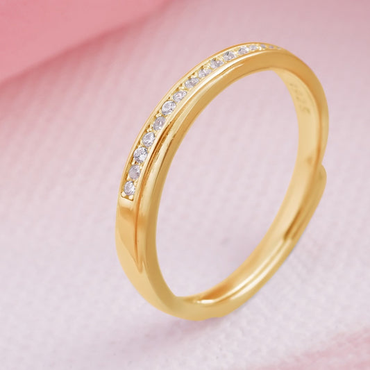 Golden Splendor One Line CZ Gold Plated 925 Sterling Silver Ring (Adjustable)