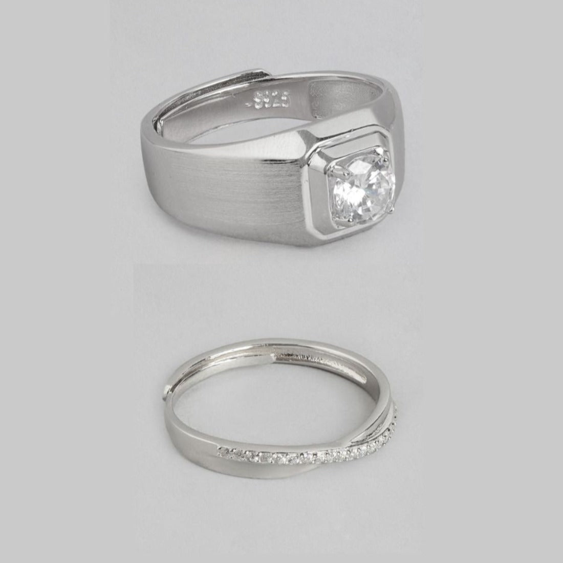 Endless Devotion Rhodium-Plated 925 Sterling Silver Couple Ring