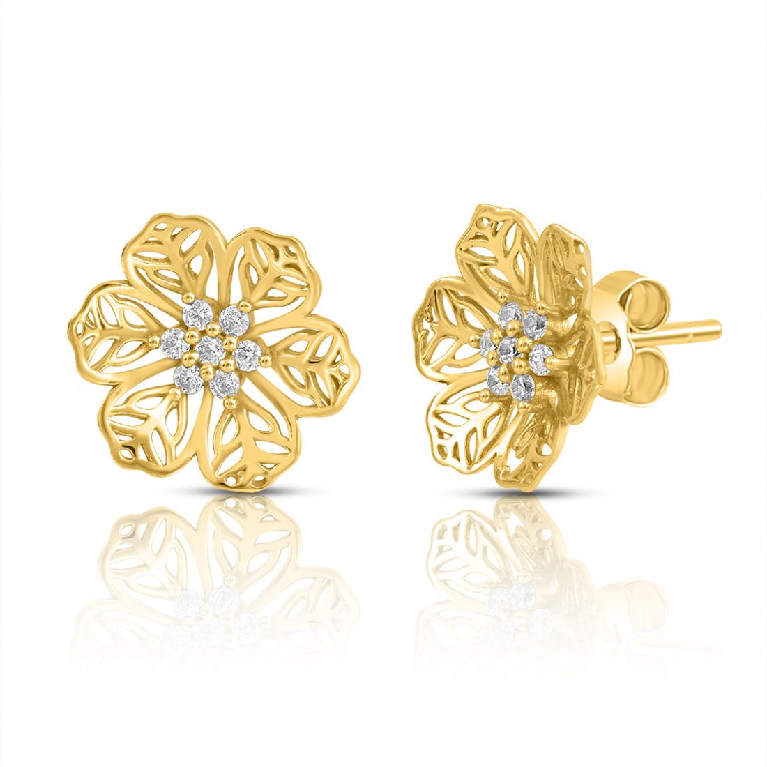 Elegant Floral Gold Plated 925 Sterling Silver Earrings