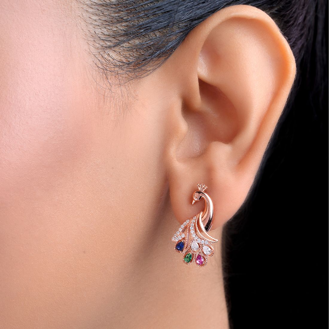 Peacock Rose Gold Plated 925 Sterling Silver Earrings