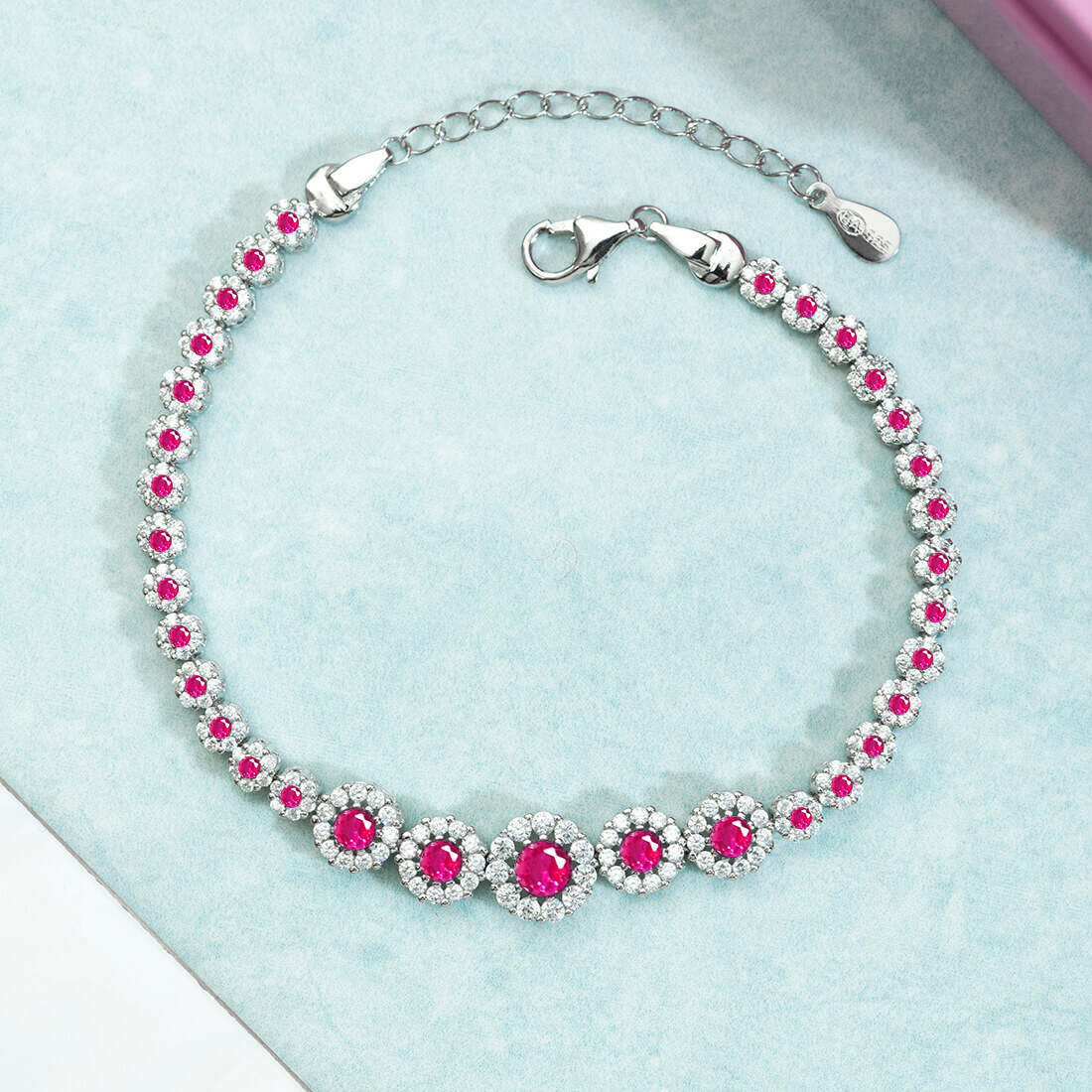 Dazzling Ruby Color Adjustable 925 Silver Bracelet
