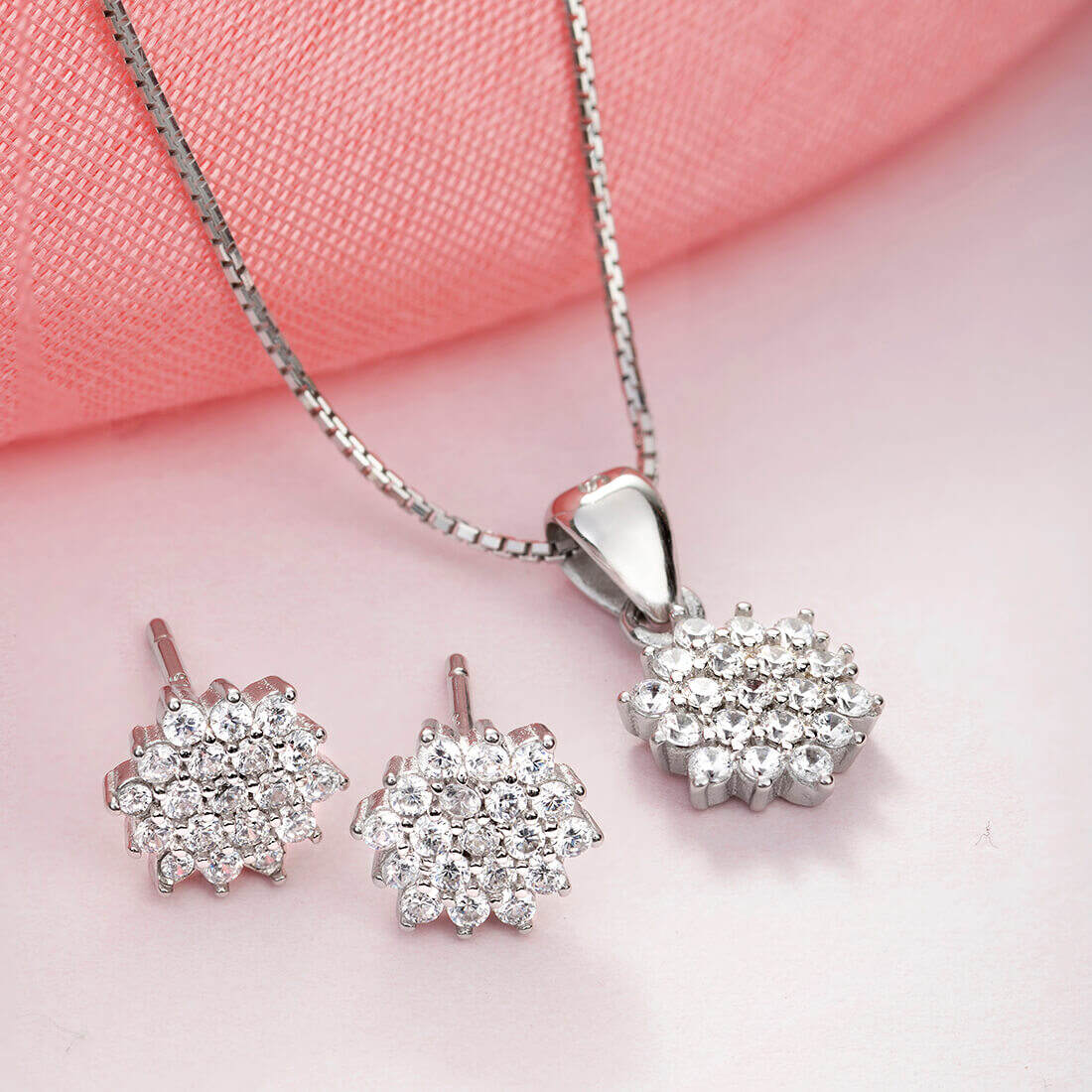 Zircon Hexagonal Spark 925 Silver Jewellery Set