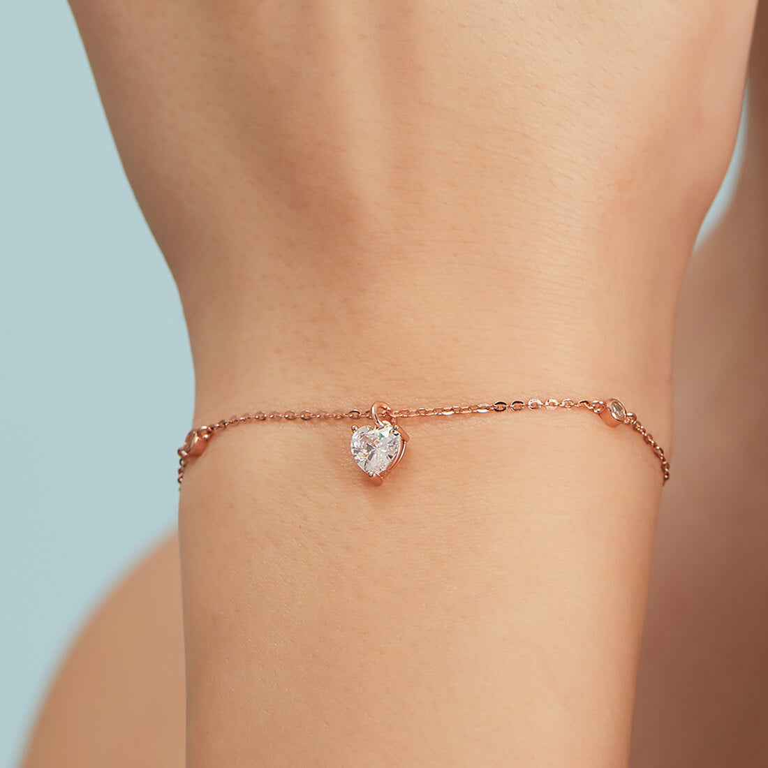 Minimal Heart Cubic Zirconia 925 Rose Gold Bracelet