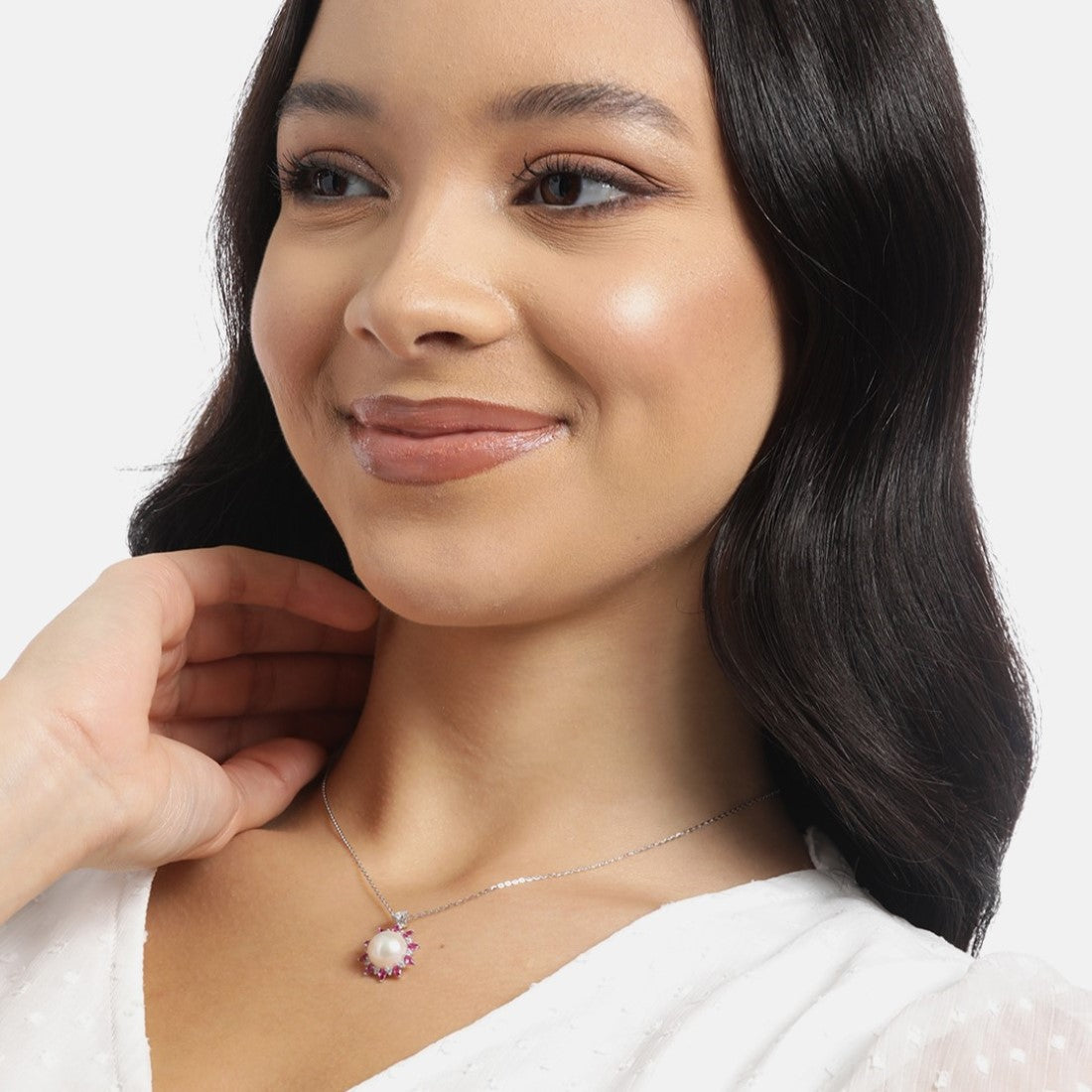 Pearl Blossom Radiance Rhodium-Plated 925 Sterling Silver Necklace