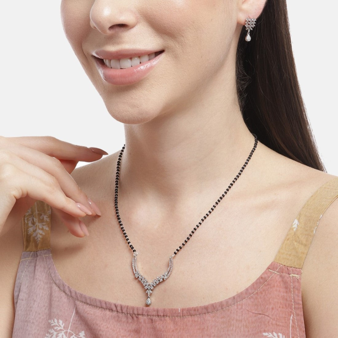Harmony in Duality Dual Tone CZ 925 Sterling Silver Combo Mangalsutra