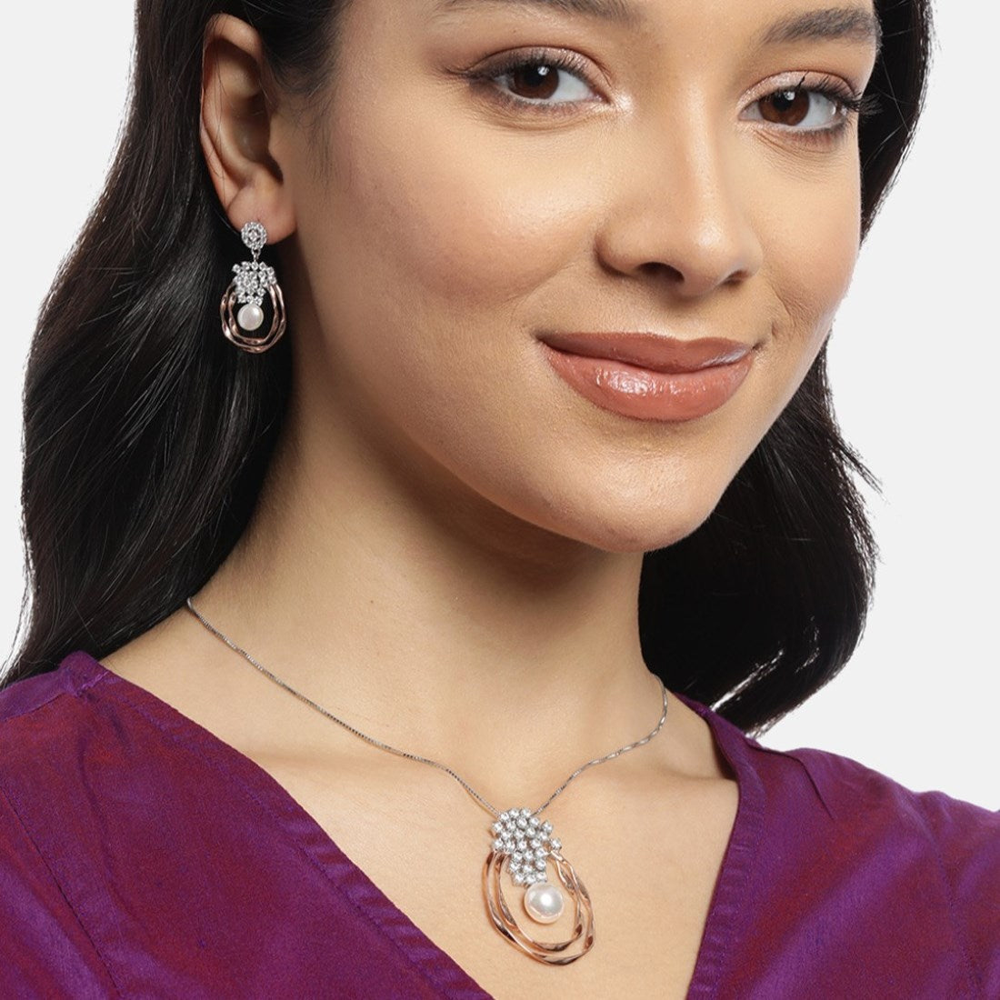 Dual Harmony Sparkle Dual Tone-Plated 925 Sterling Silver Jewelry Set