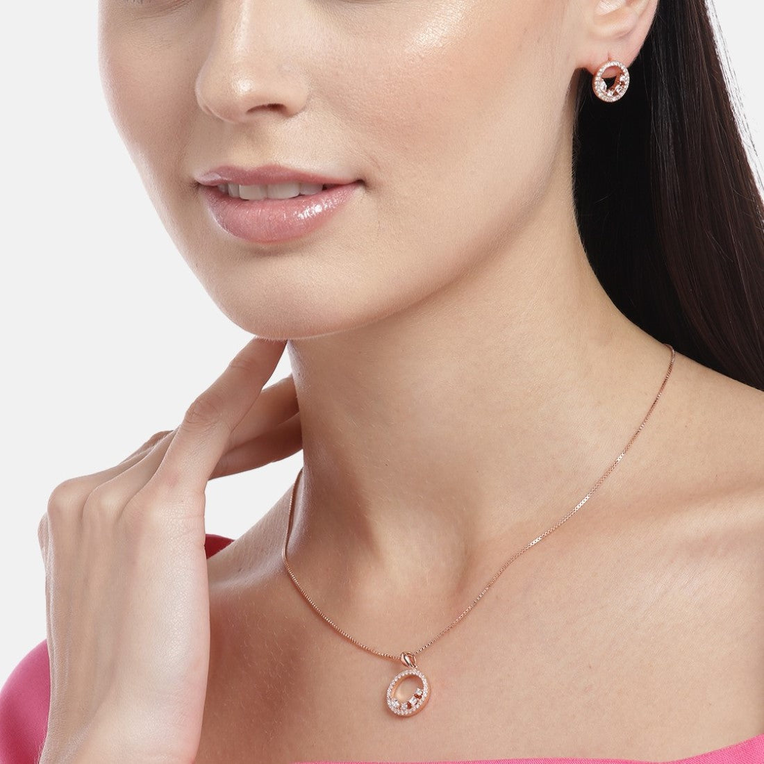 Celestial Circle of Elegance Rose Gold-Plated CZ 925 Sterling Silver Jewelry Set