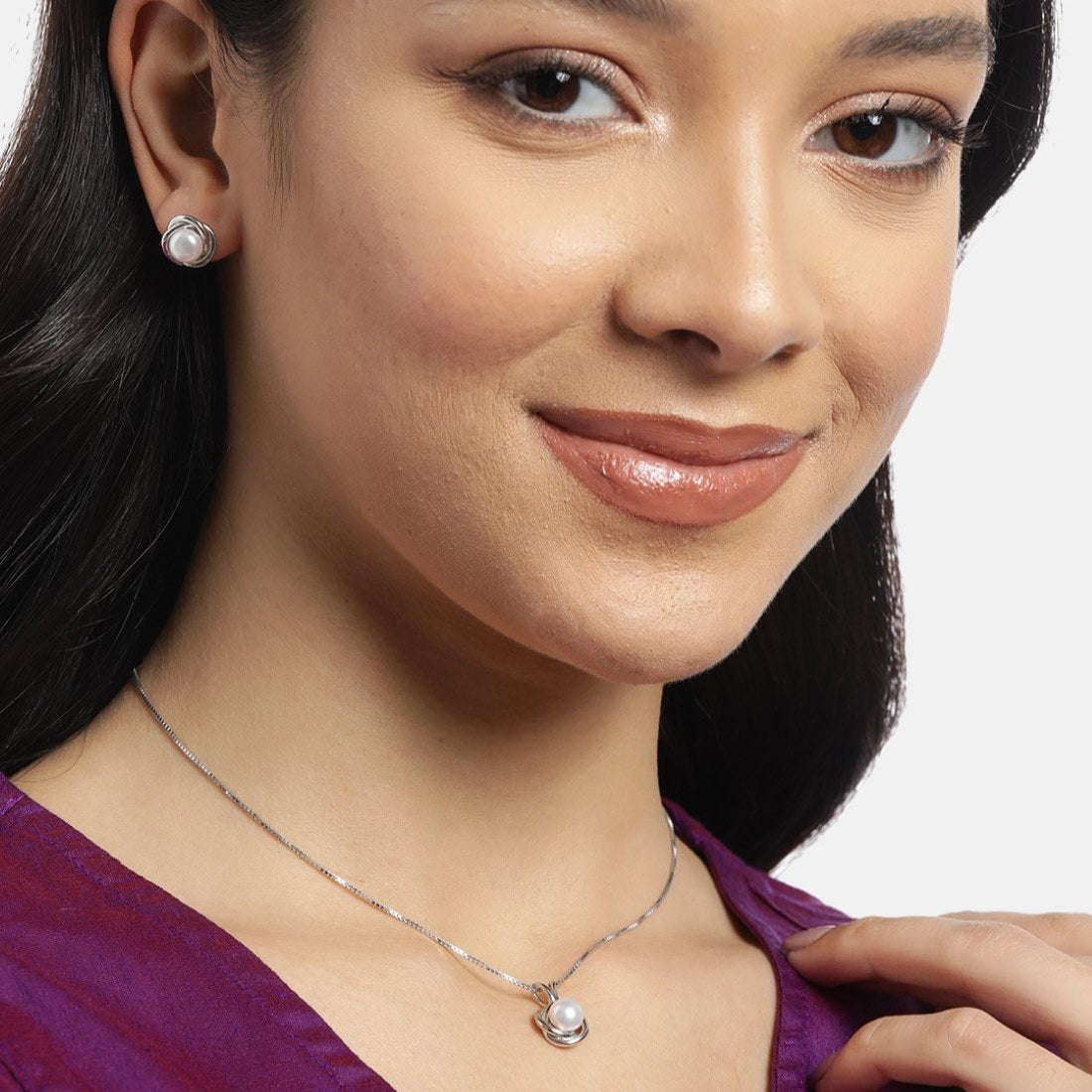 Pearl Elegance Radiance Rhodium-Plated 925 Sterling Silver Jewelry Set