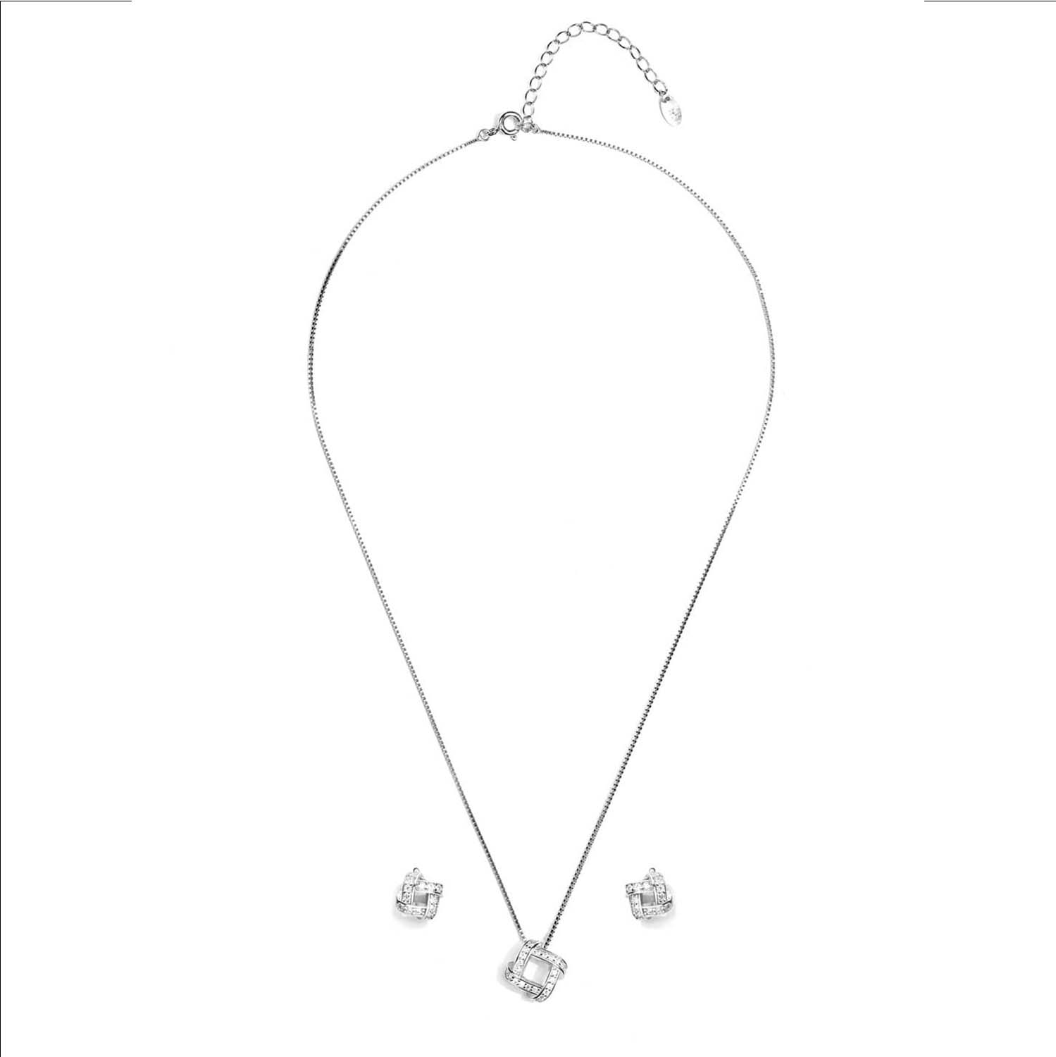 Abstract Brilliance Rhodium-Plated 925 Sterling Silver Jewelry Set