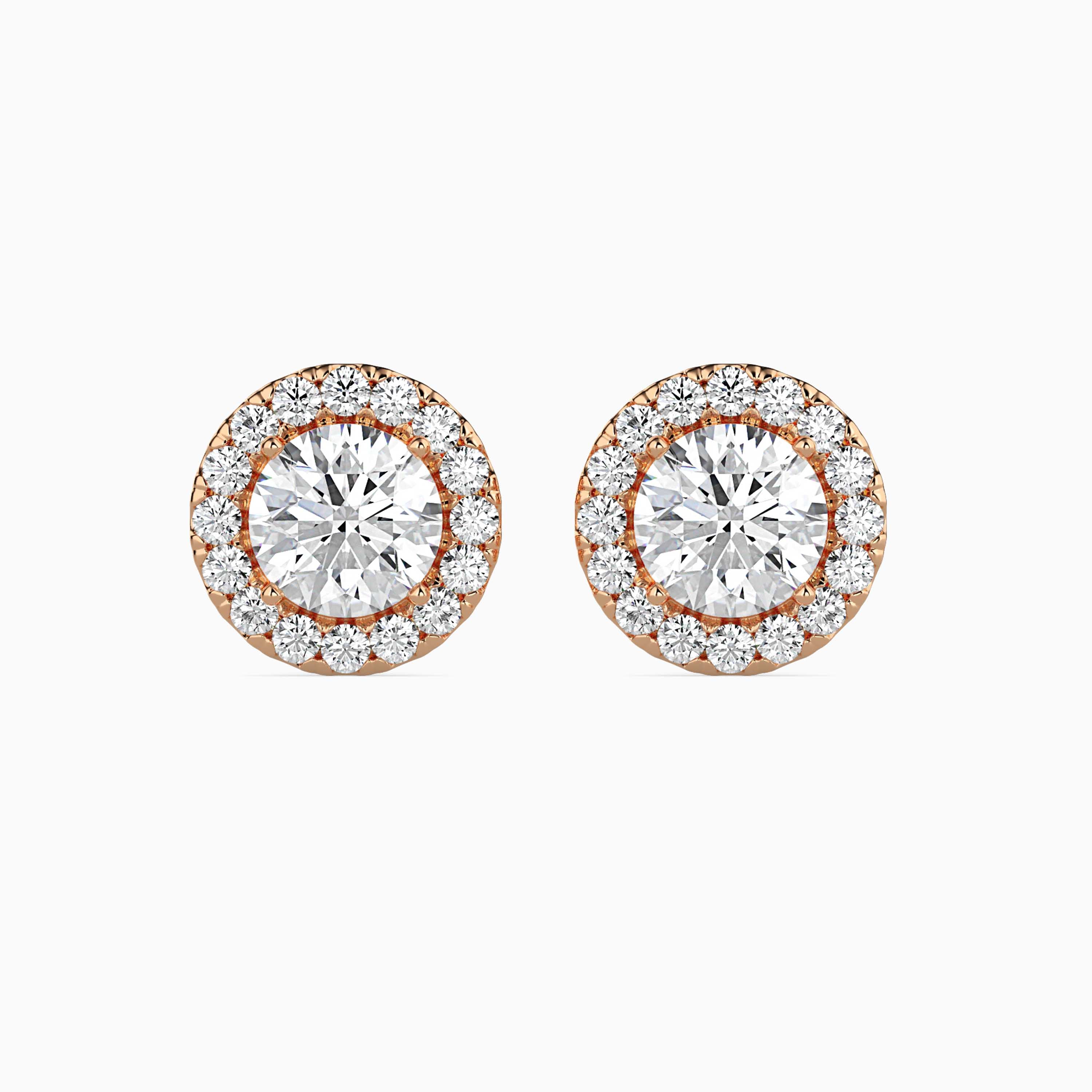 Solitaire Halo Gold Earrings with Lab-Grown Diamonds