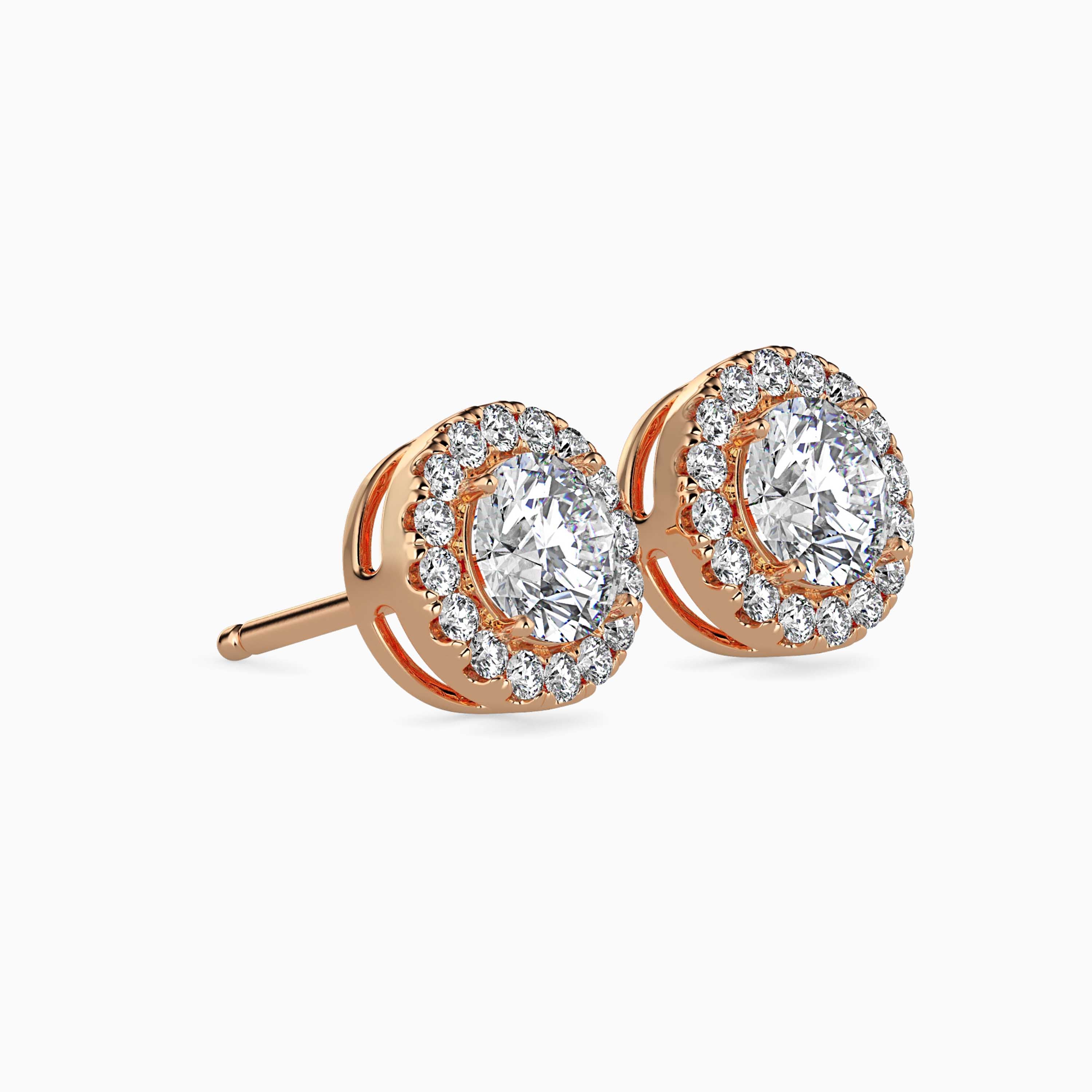 Solitaire Halo Gold Earrings with Lab-Grown Diamonds