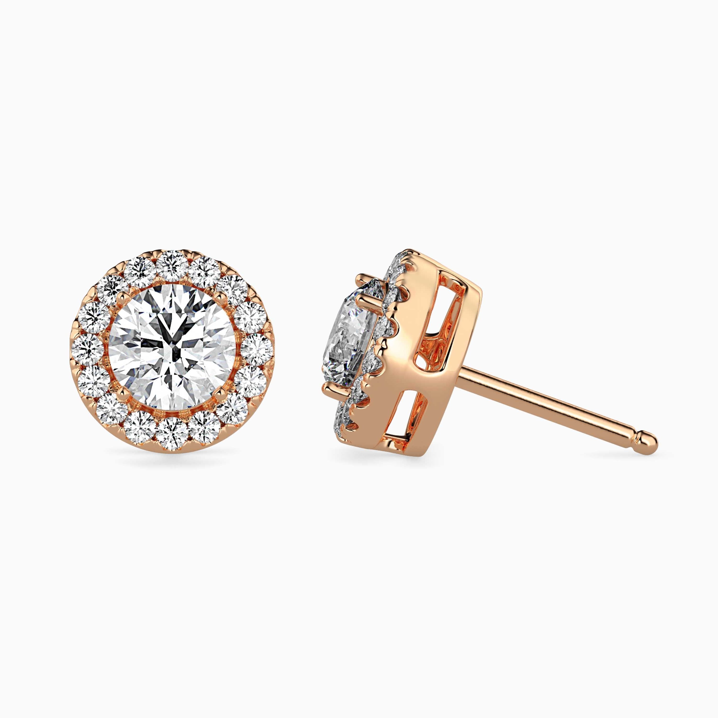 Solitaire Halo Gold Earrings with Lab-Grown Diamonds