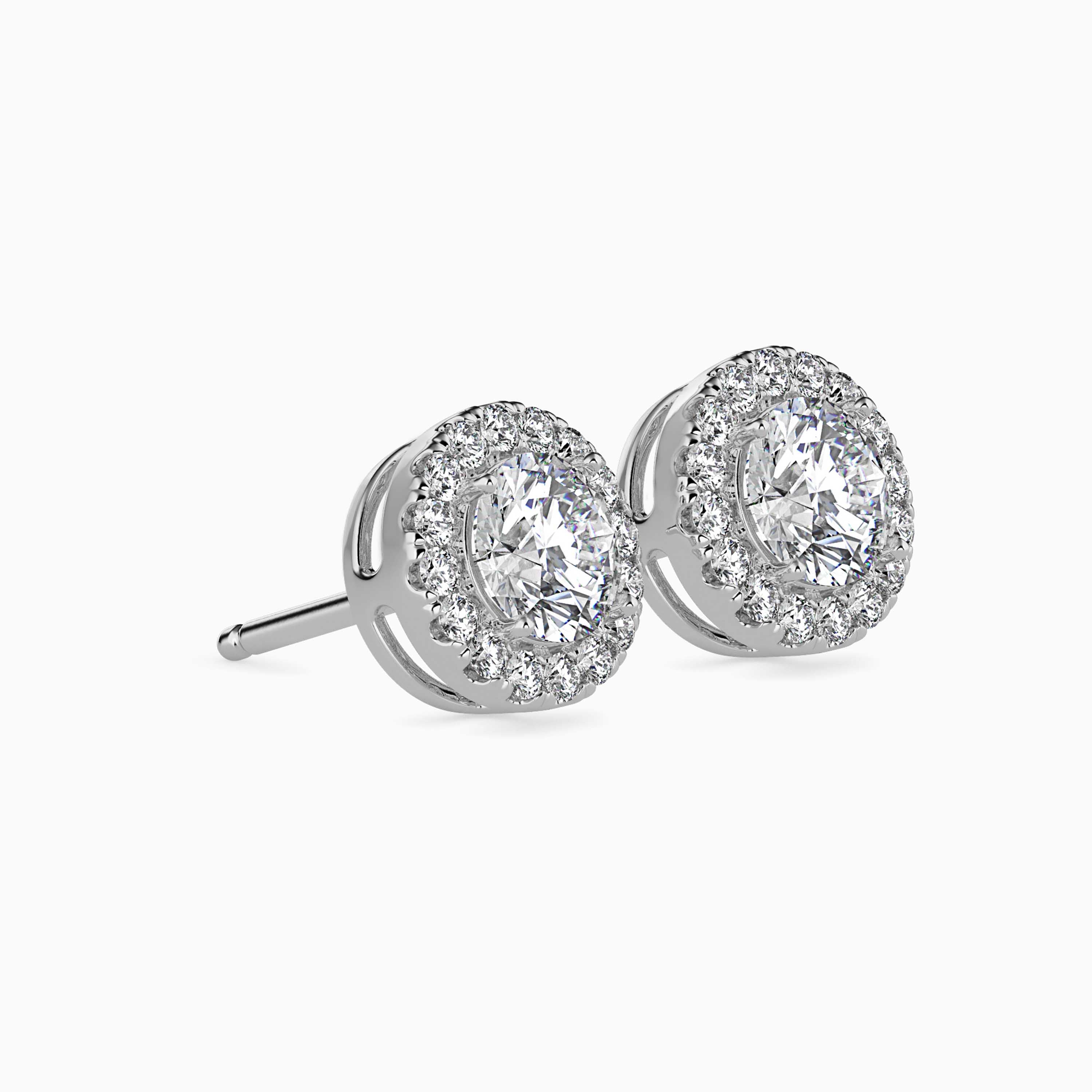 Solitaire Halo Gold Earrings with Lab-Grown Diamonds