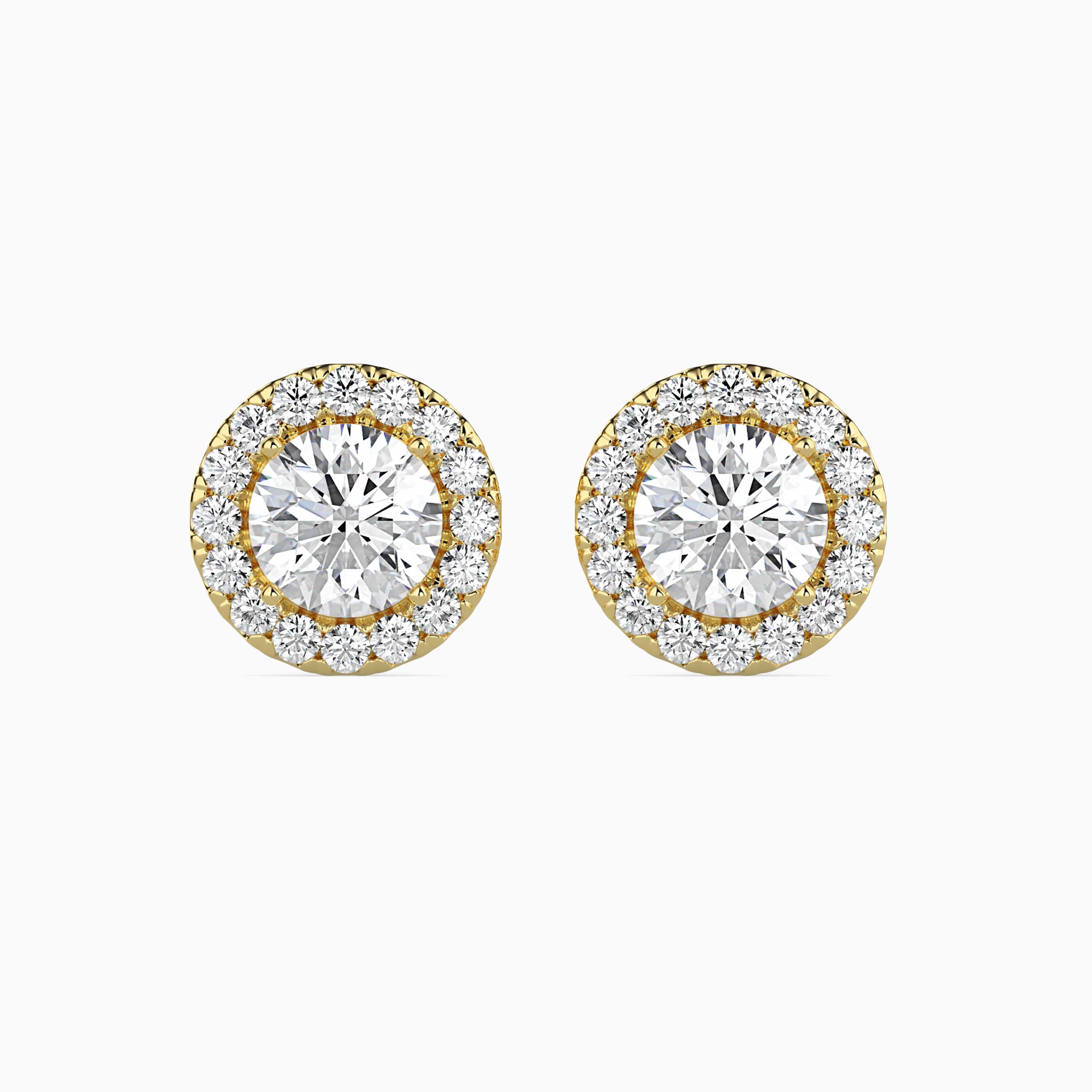 Solitaire Halo Gold Earrings with Lab-Grown Diamonds