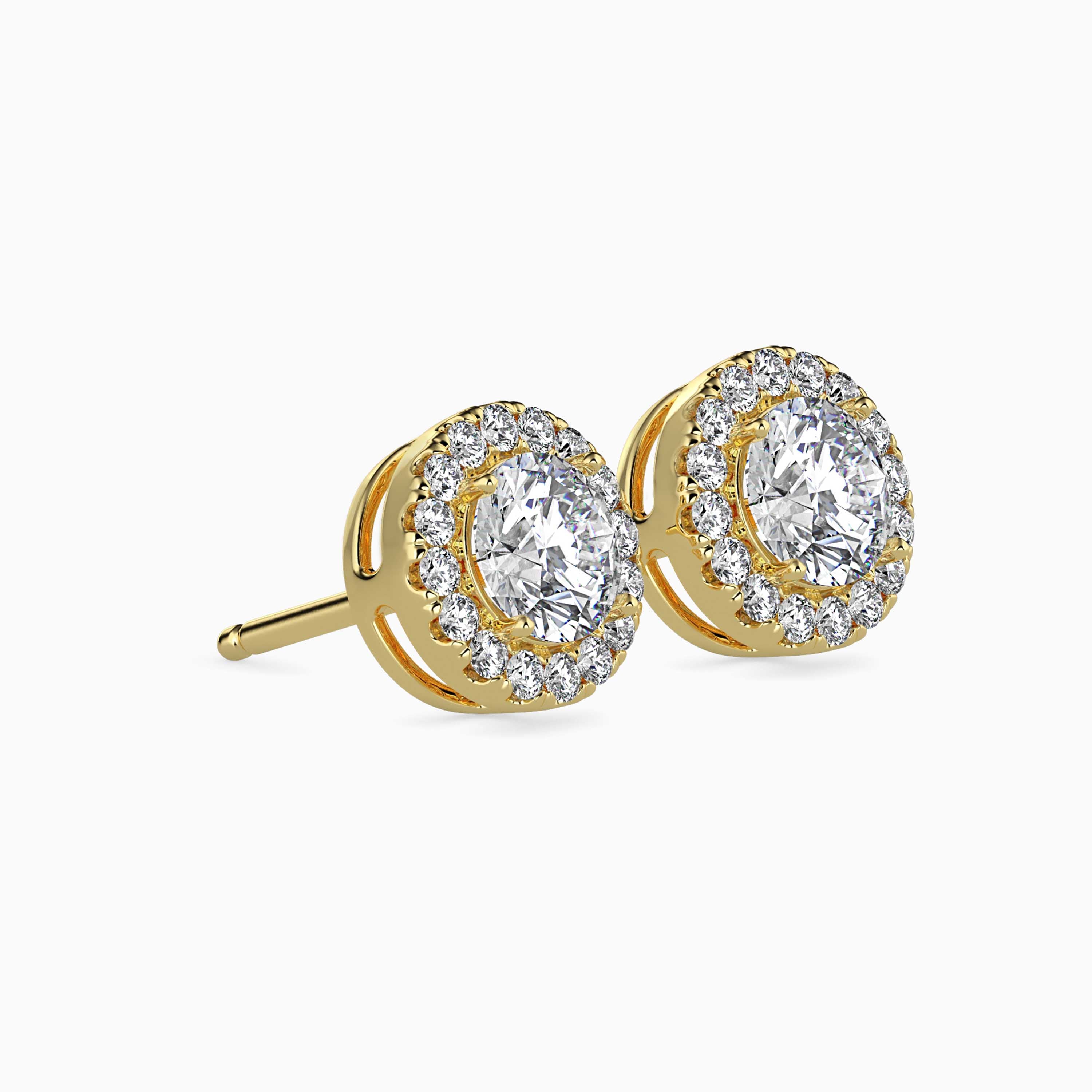 Solitaire Halo Gold Earrings with Lab-Grown Diamonds