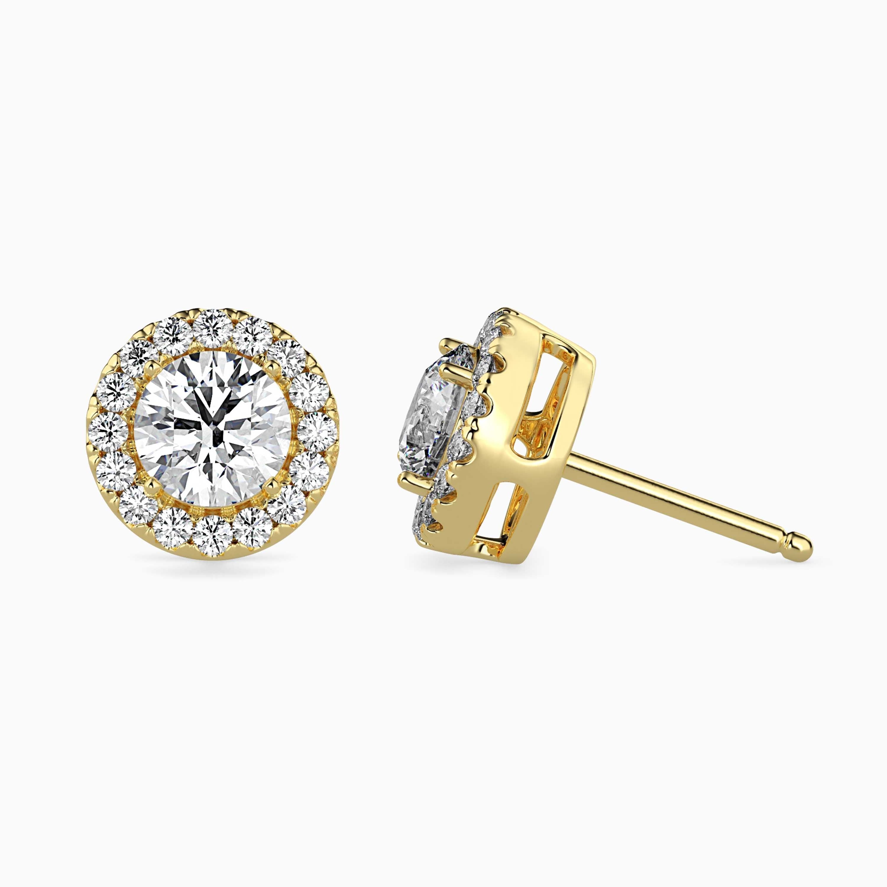 Solitaire Halo Gold Earrings with Lab-Grown Diamonds